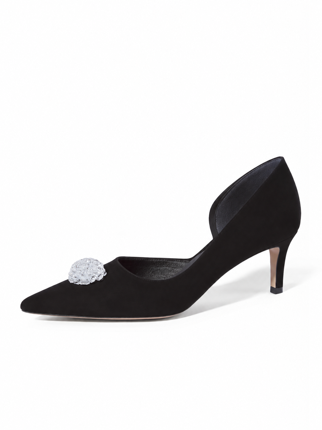 MAD Black Stiletto Pumps, Suede Leather & Handmade Accessories