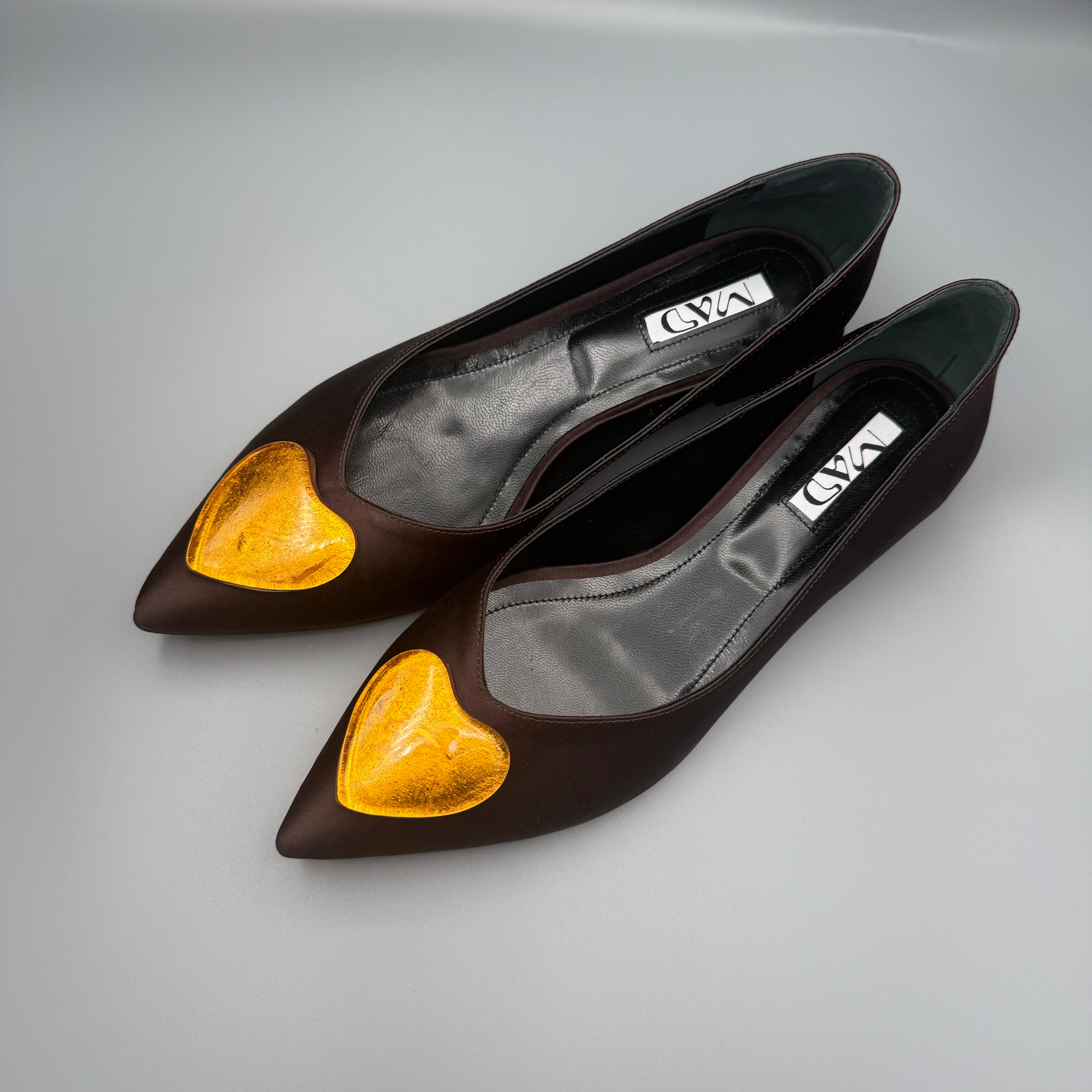 GEORGIA Ballerina Dark Chocolate Satin Gold Glass Hearts1