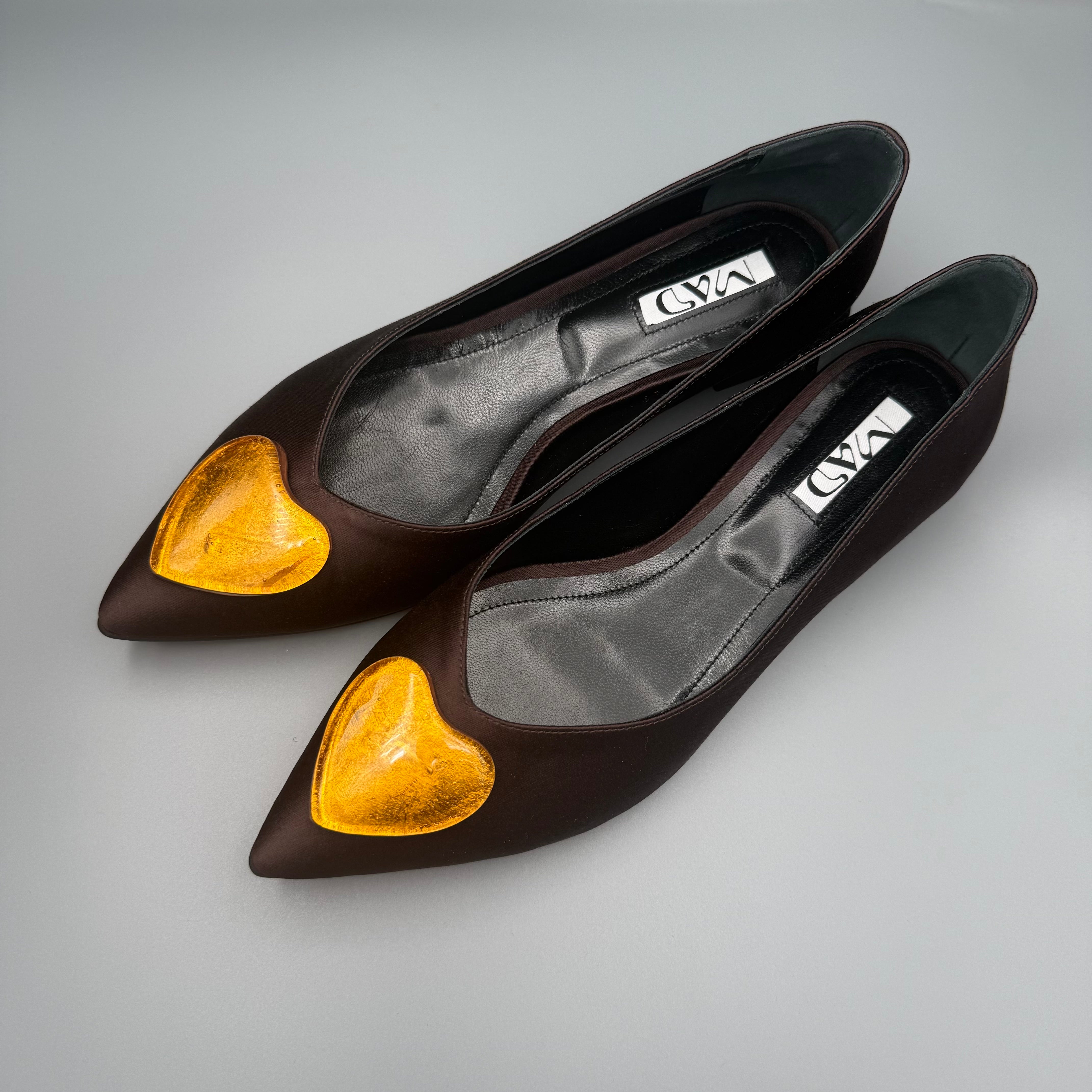 GEORGIA Ballerina Dark Chocolate Satin Gold Glass Hearts3