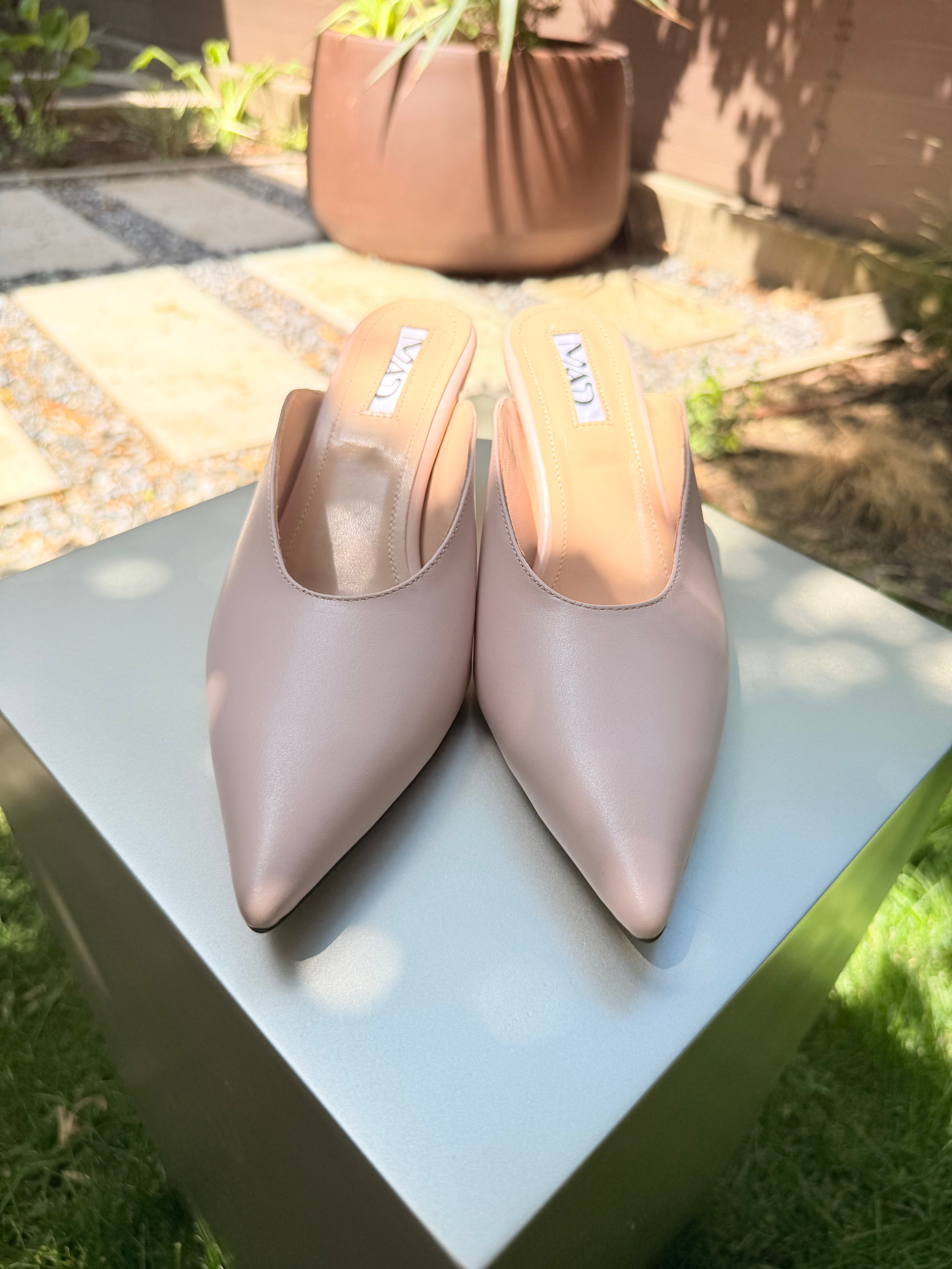 Yoko Mules in Rose Nude Leather