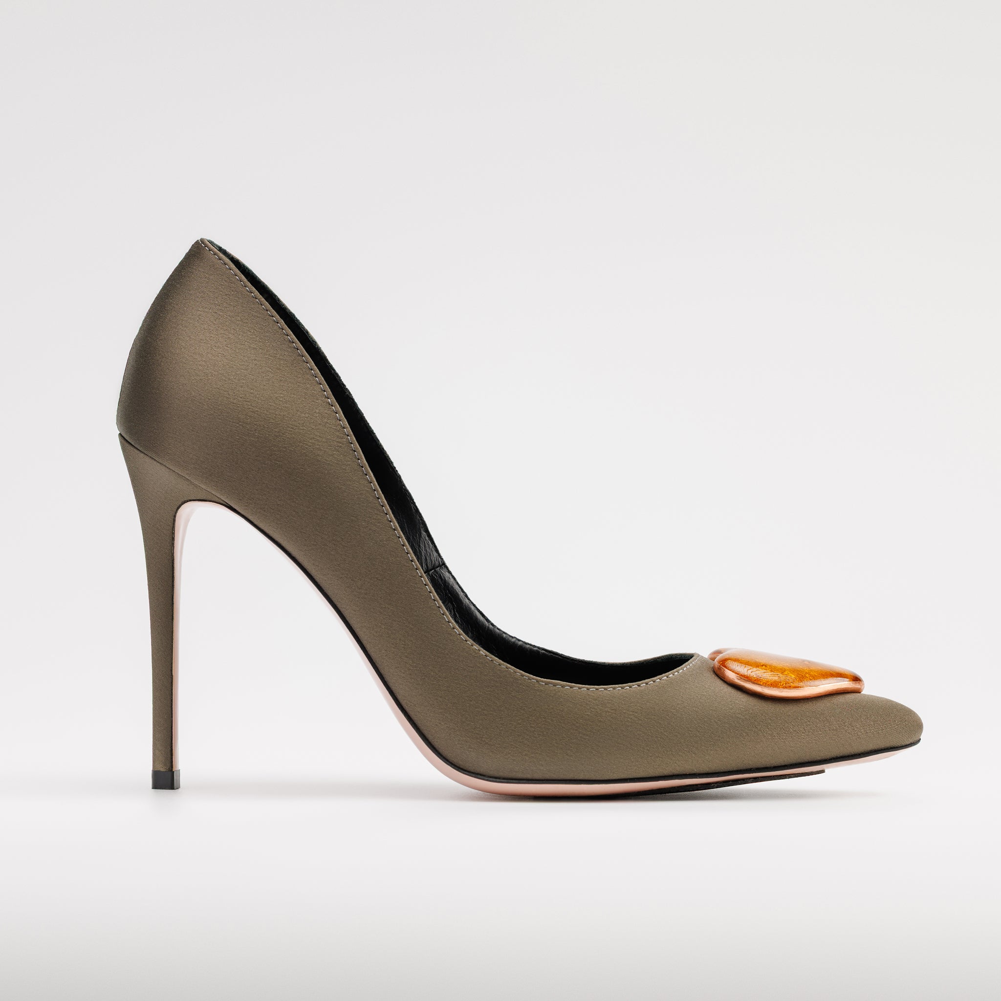 Pantofi Stiletto MAD Verde Olive & Accesoriu Inimă de Sticlă