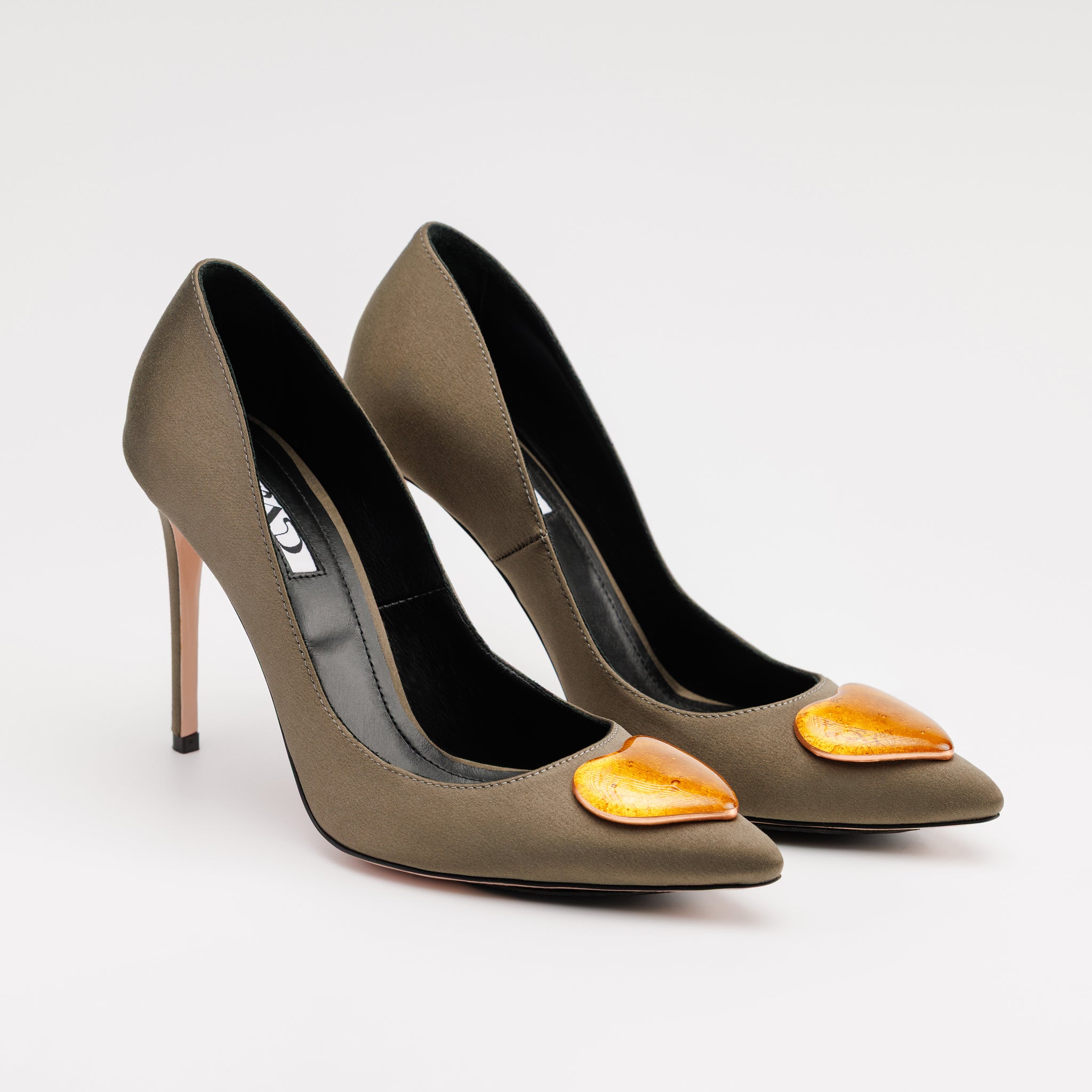 Pantofi Stiletto MAD Verde Olive & Accesoriu Inimă de Sticlă