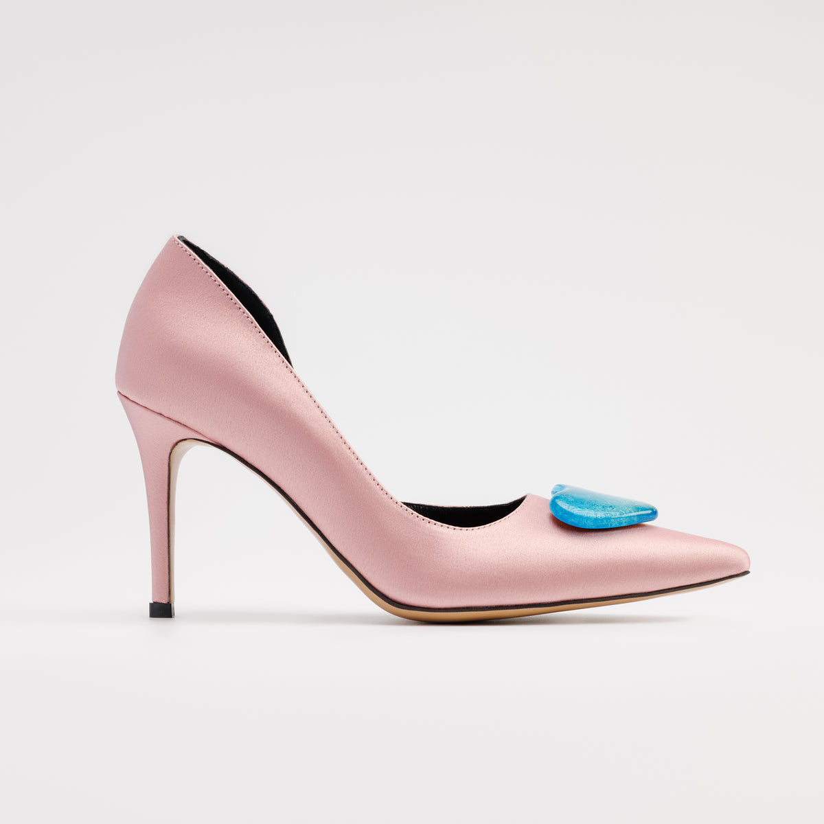 Pantofi Stiletto MAD, Satin Premium, Roz Prafuit & Accesorii Handmade Detașabile