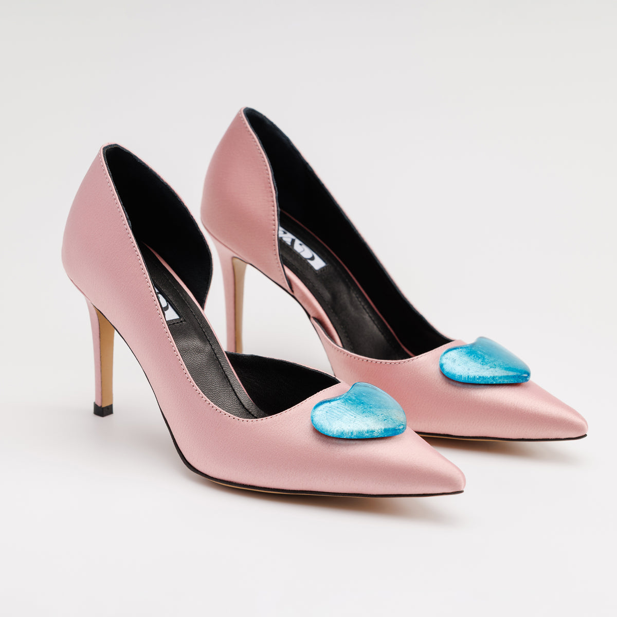 Pantofi Stiletto MAD, Satin Premium, Roz Prafuit & Accesorii Handmade Detașabile