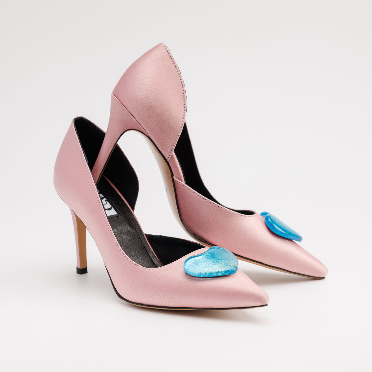 Pantofi Stiletto MAD, Satin Premium, Roz Prafuit & Accesorii Handmade Detașabile