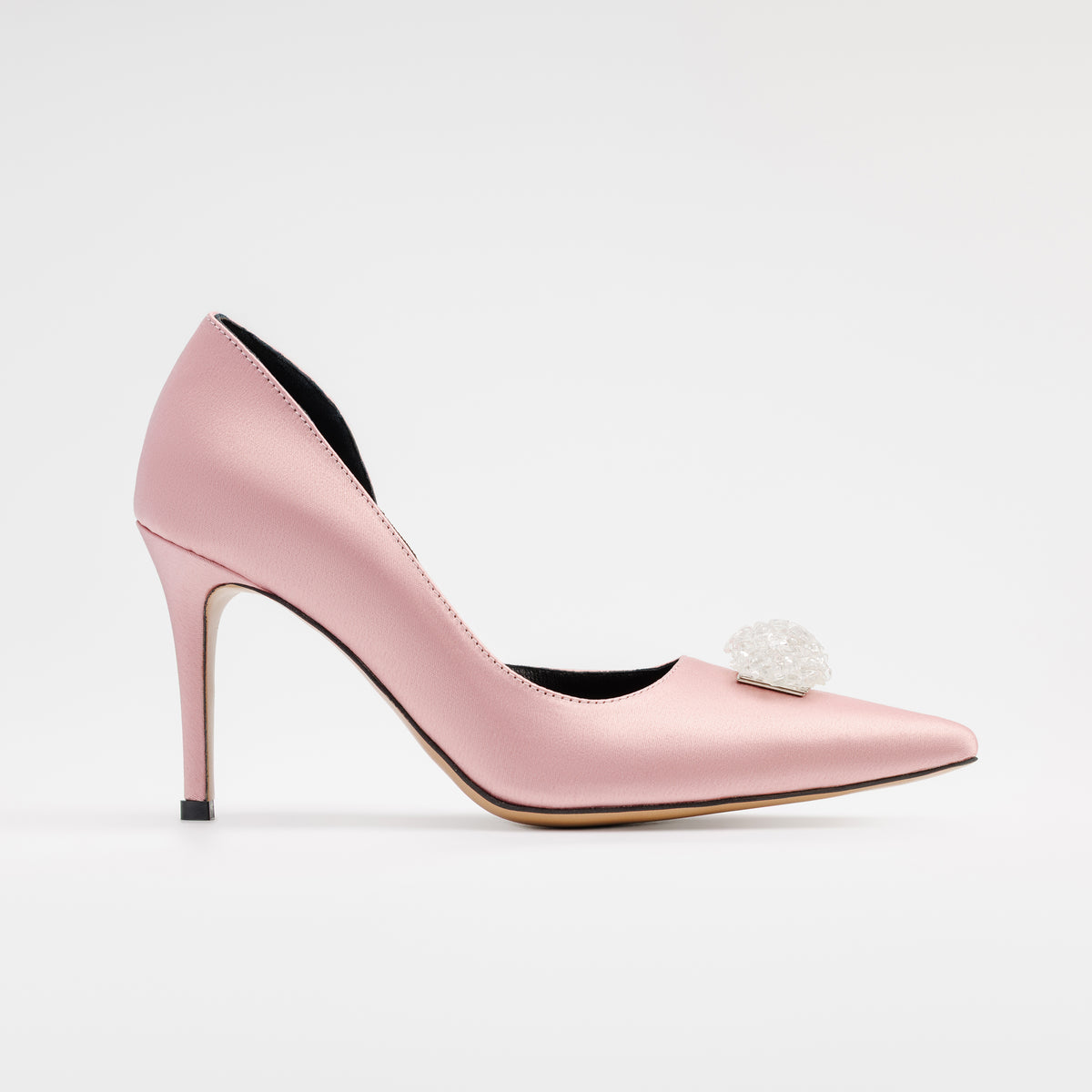 MAD Stiletto Pumps, Premium Satin, Dusty Pink & Detachable Handmade Accessories