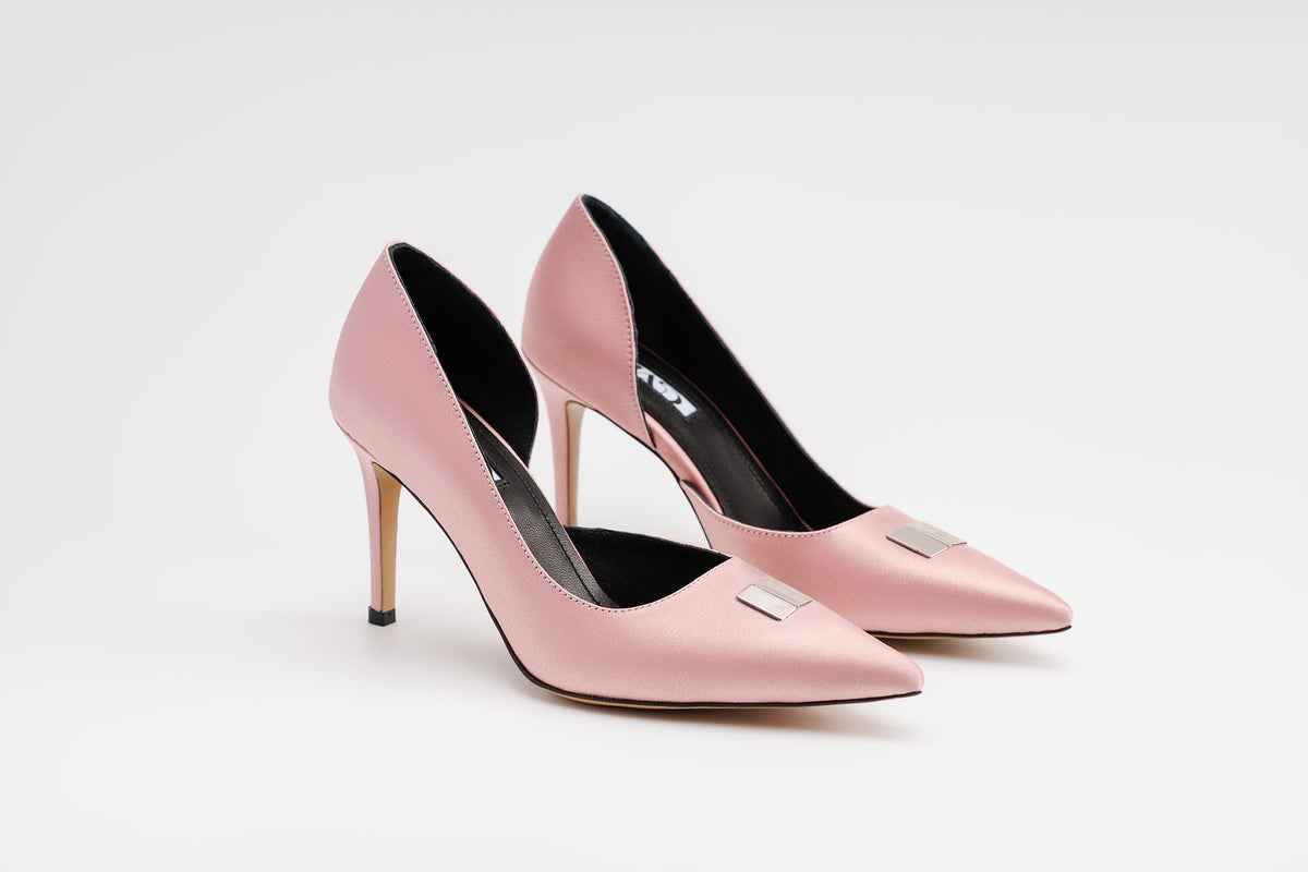 MAD Stiletto Pumps, Premium Satin, Dusty Pink & Detachable Handmade Accessories