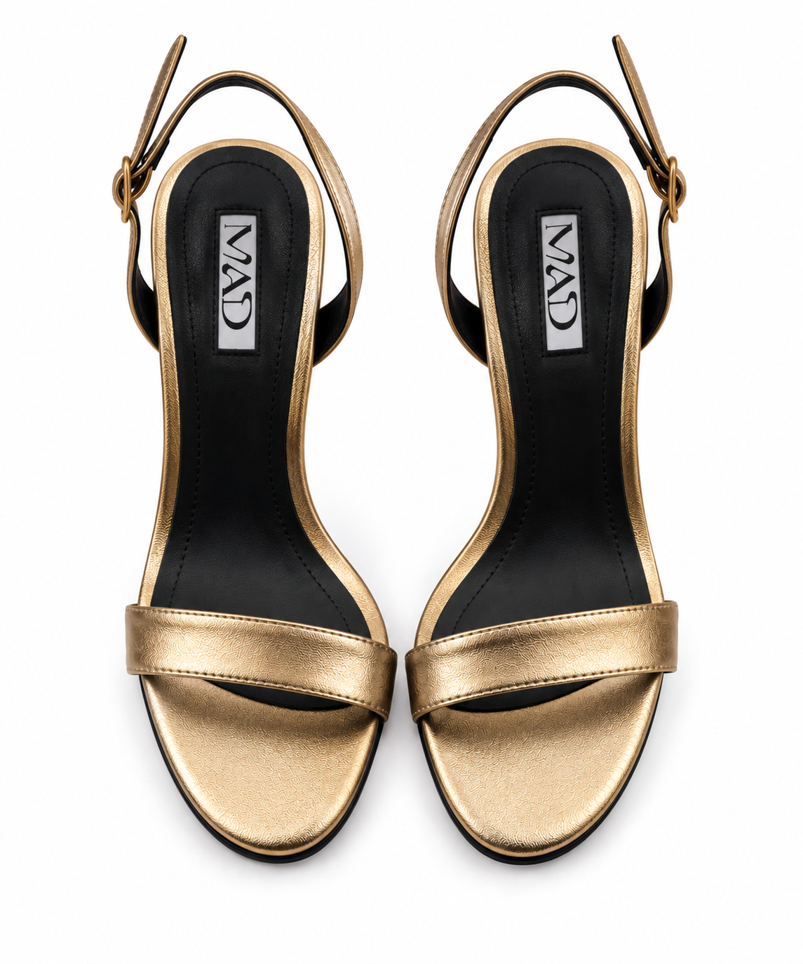 Sandale MAD cu Barete, Piele Naturală, Auriu, Toc 10 cm