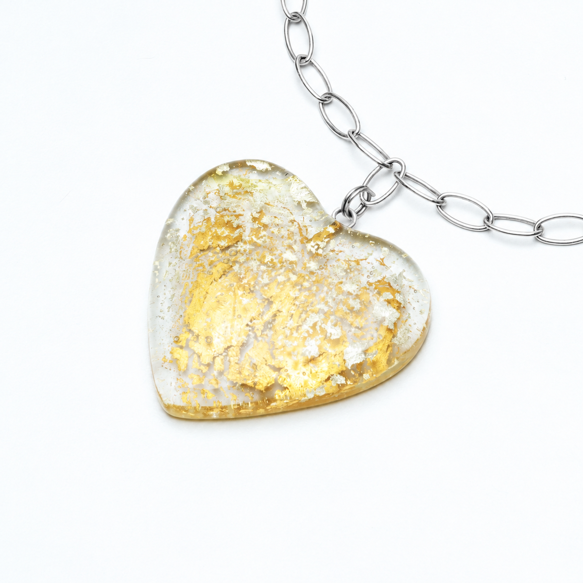 MAD Cloud The Necklace: Chunky Crystal Glass Heart & 24k Yellow & White Gold Leaf