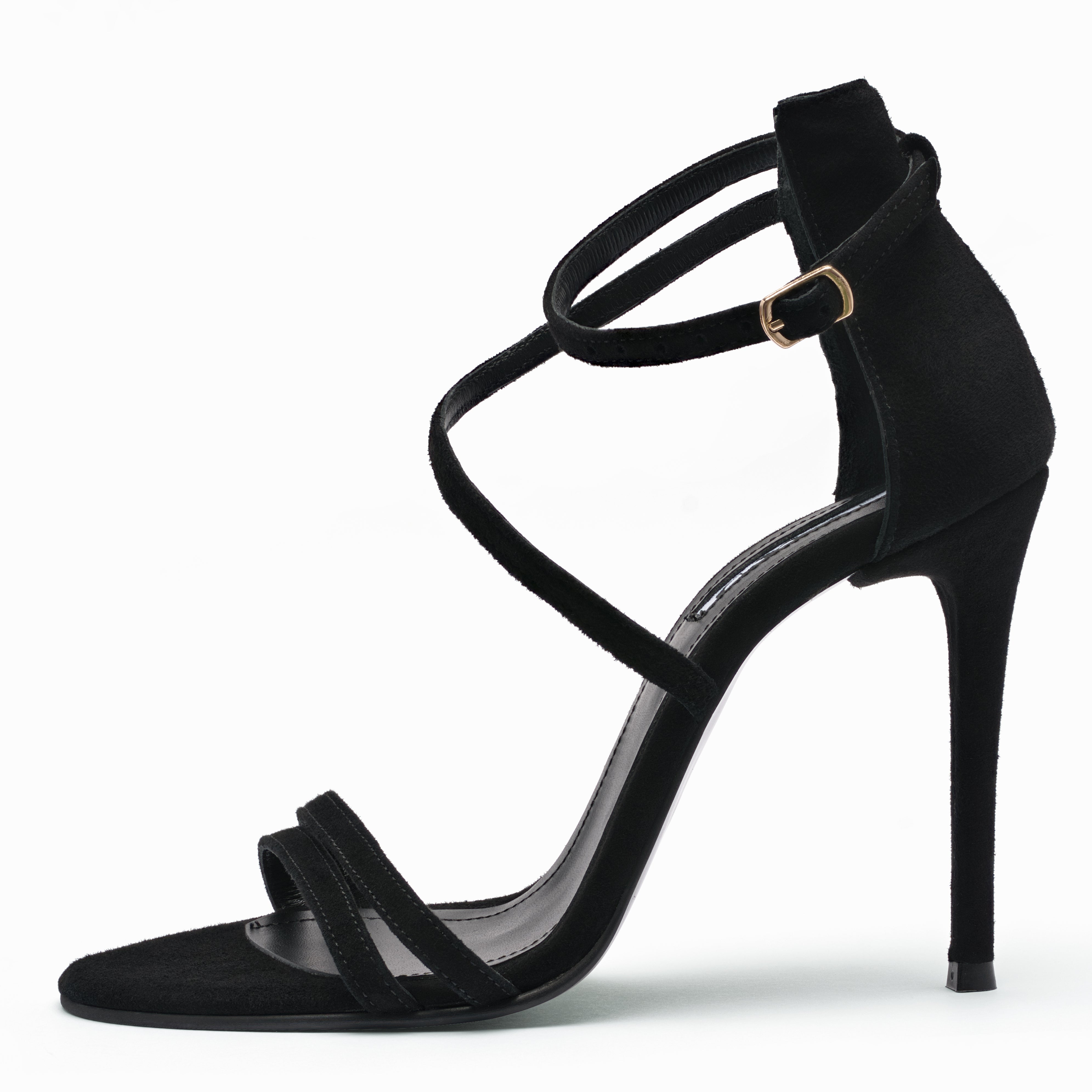 black suede sandals 11 cm heel on mirror profile