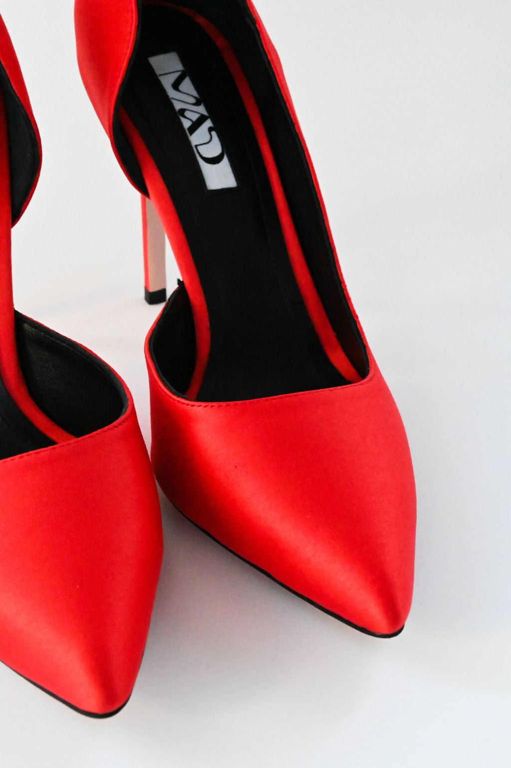 coral red satin stilettos 10 cm close up 4
