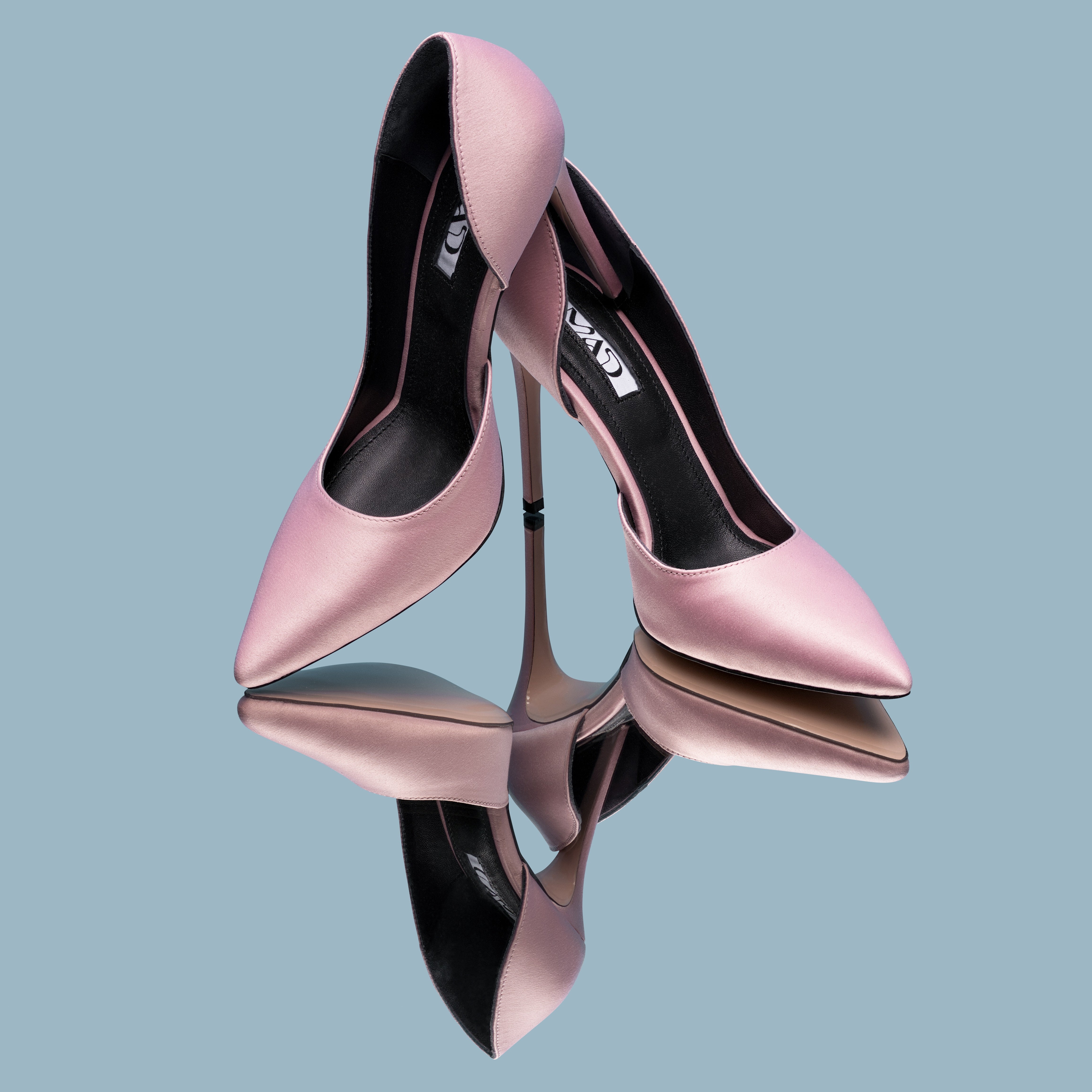 dusty pink satin stilettos 10 cm on mirror