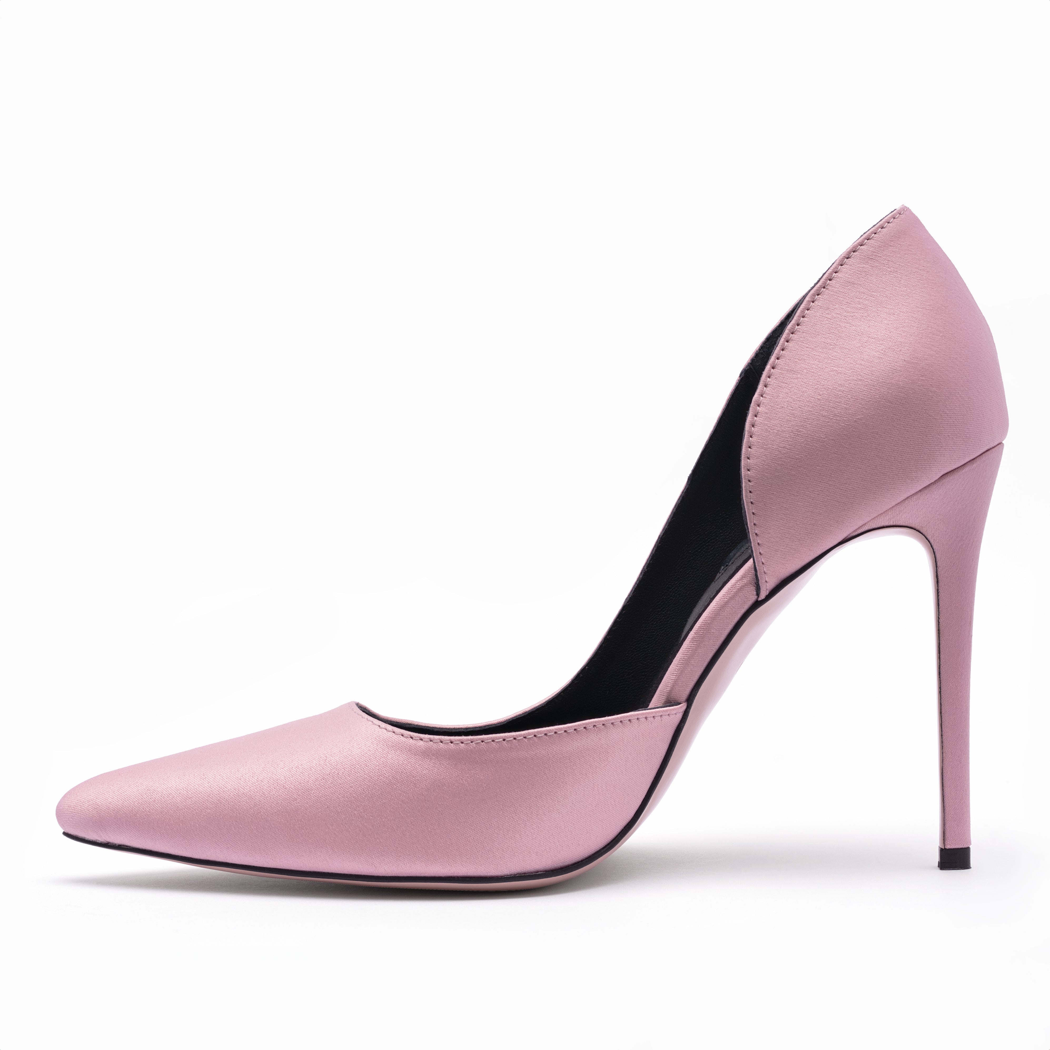 dusty pink satin stilettos 10 cm profile