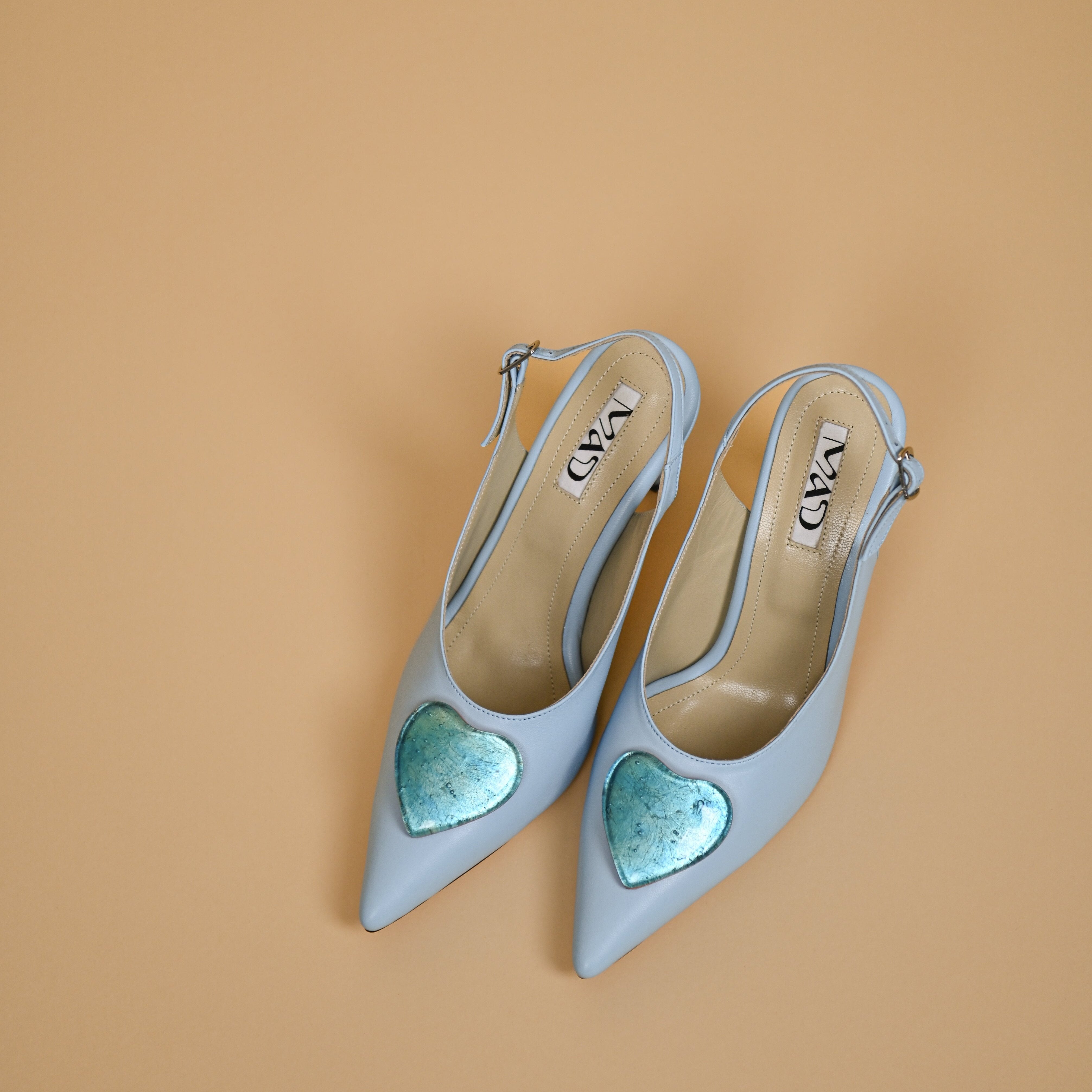 leather slingback stilettos baby blue gold blue glass hearts artistic 2