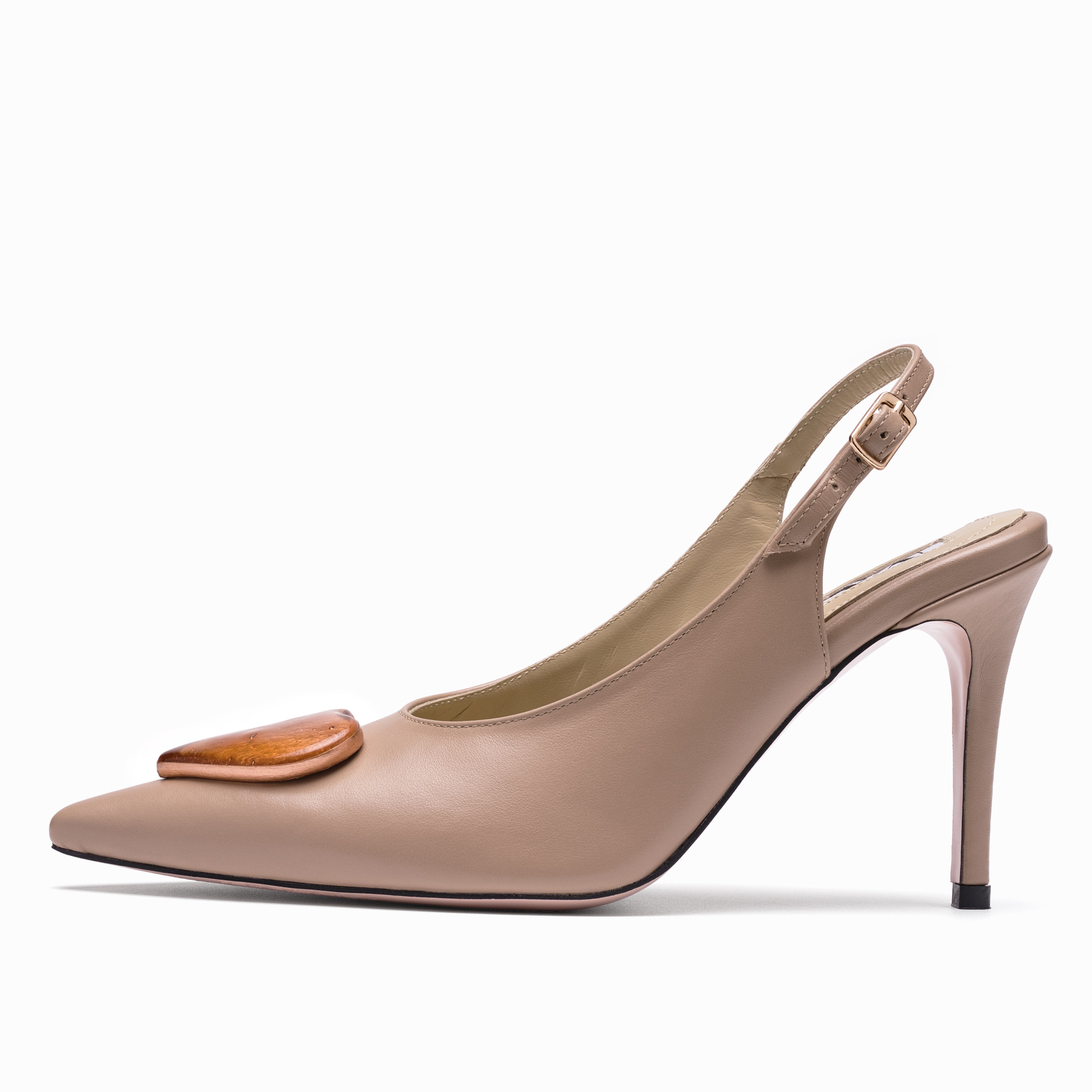 leather slingback stilettos beige with gold glass hearts cognac profile 1
