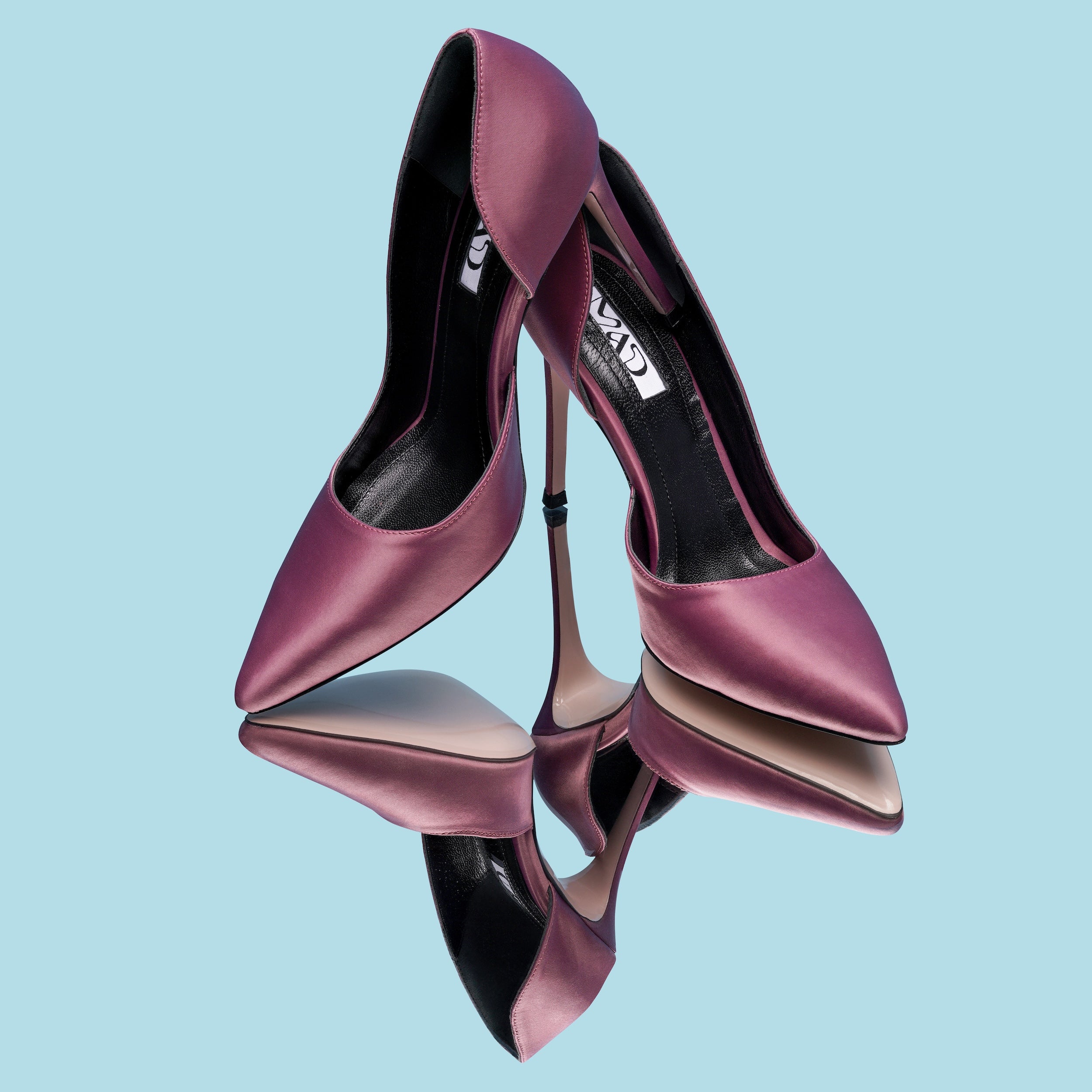 merlot satin stilettos 10 cm on mirror