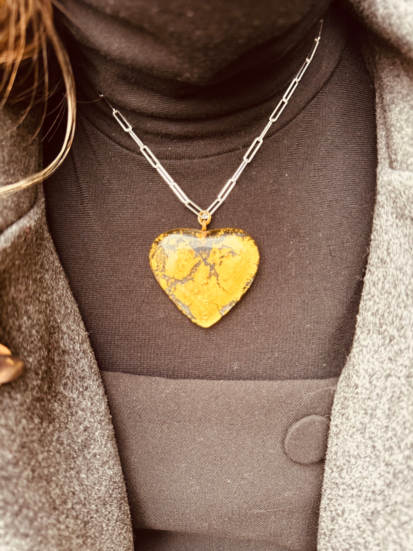 MAD Sun The Necklace: Chunky Crystal Glass Heart & 24k Yellow Gold Leaf