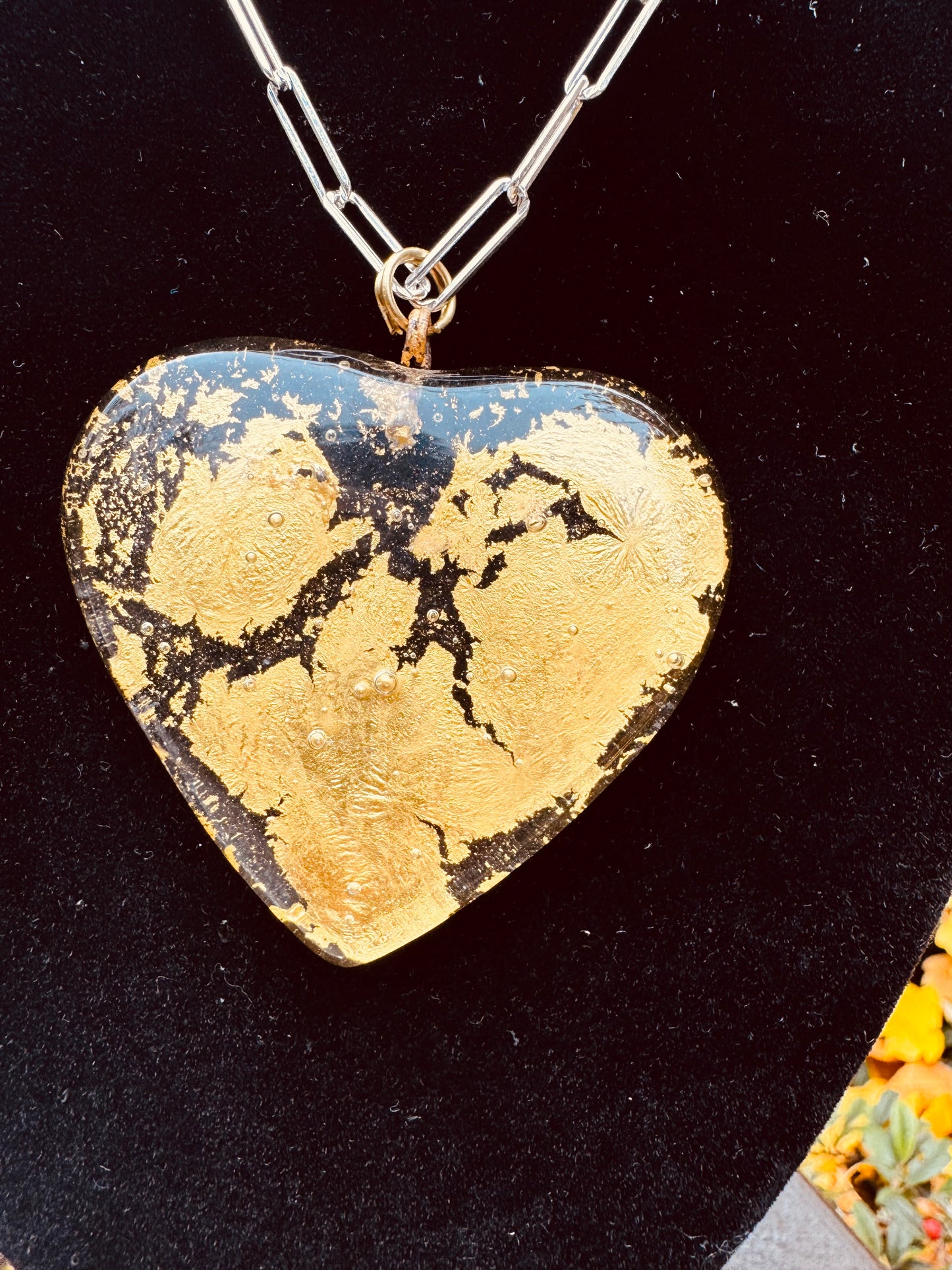 MAD Sun The Necklace: Chunky Crystal Glass Heart & 24k Yellow Gold Leaf