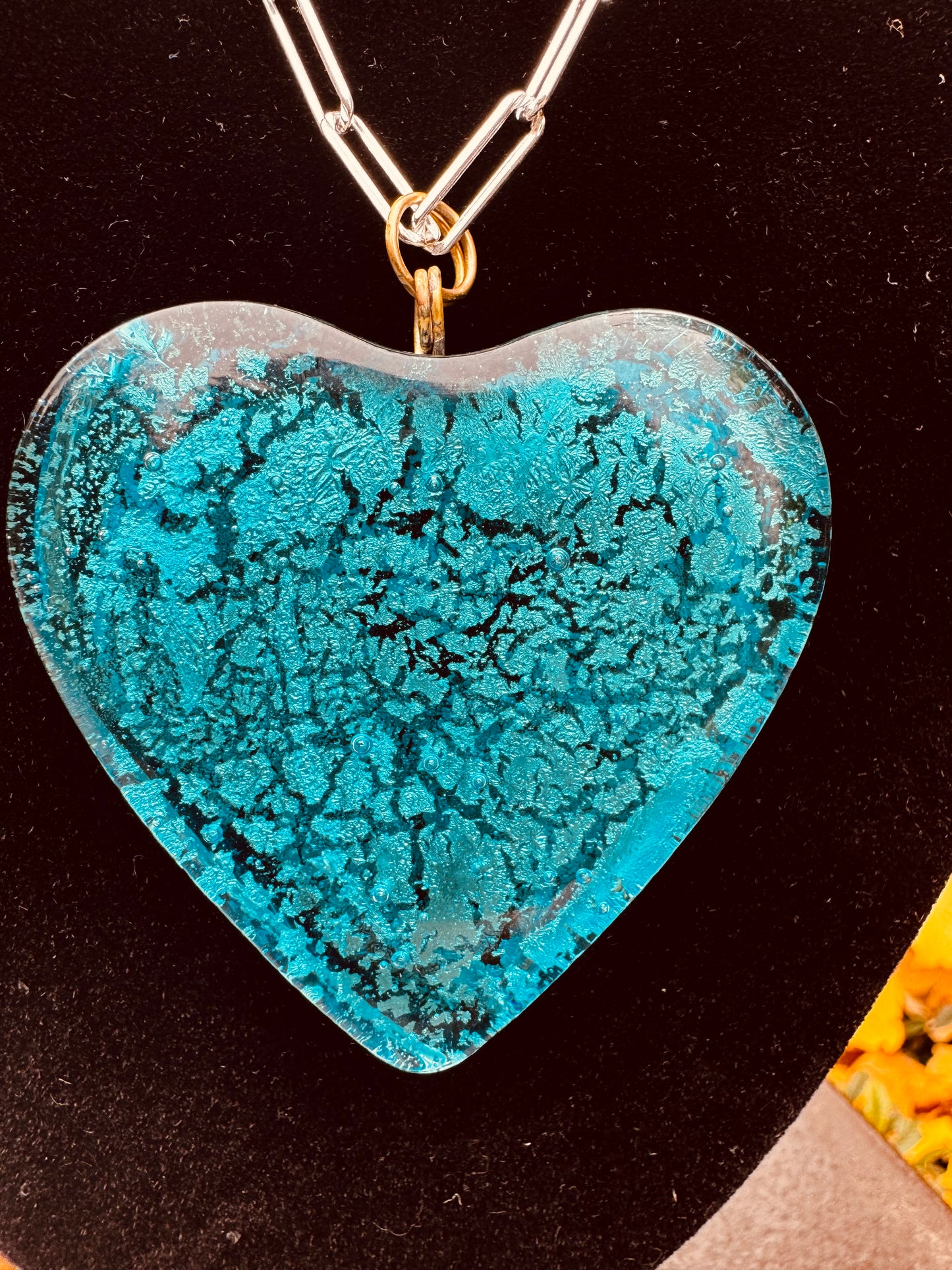 MAD Ocean The Necklace: Chunky Crystal Glass Heart & 24k White Gold Leaf