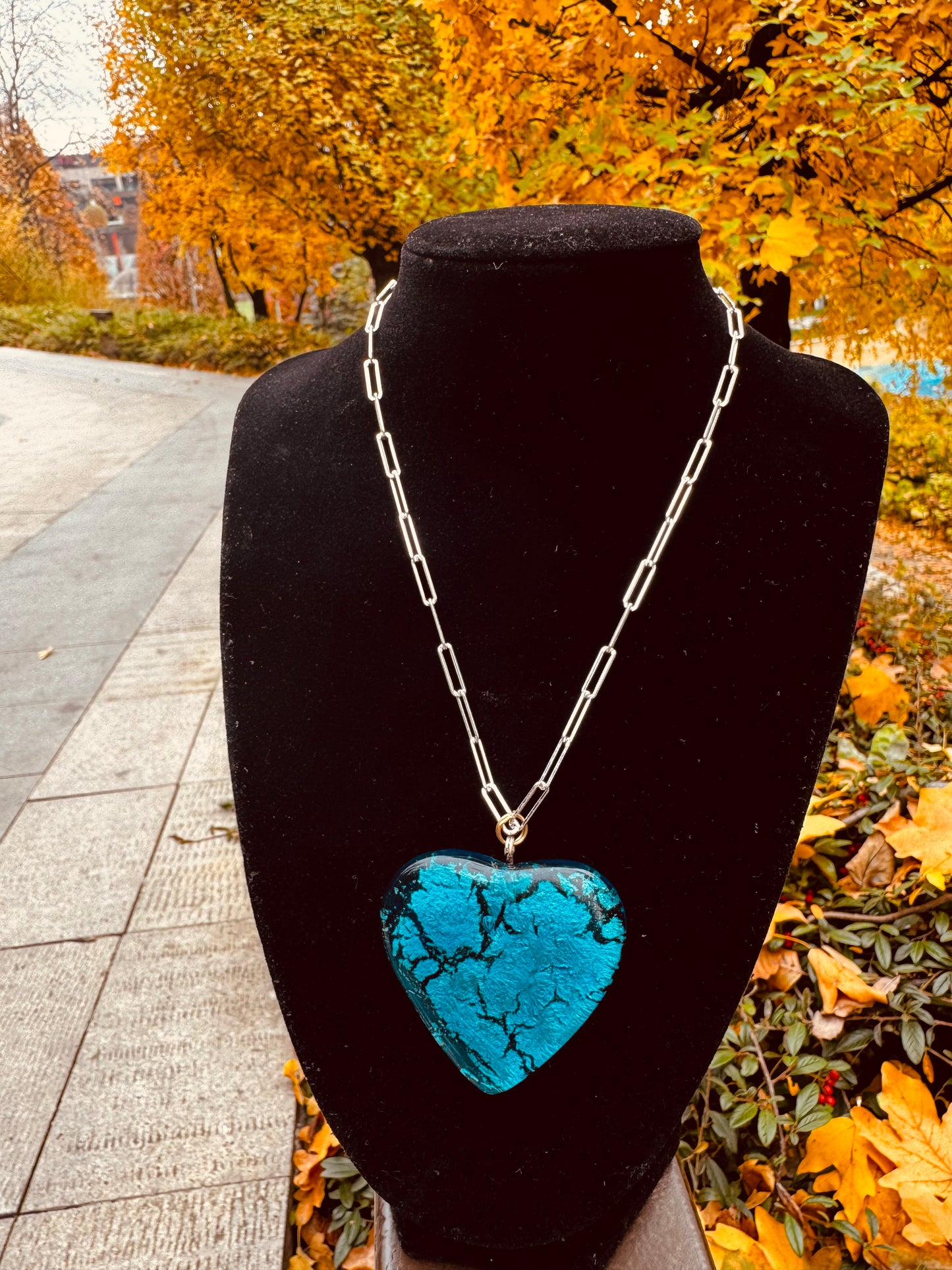 MAD Sea The Necklace: Chunky Crystal Glass Heart & 24k White Gold Leaf