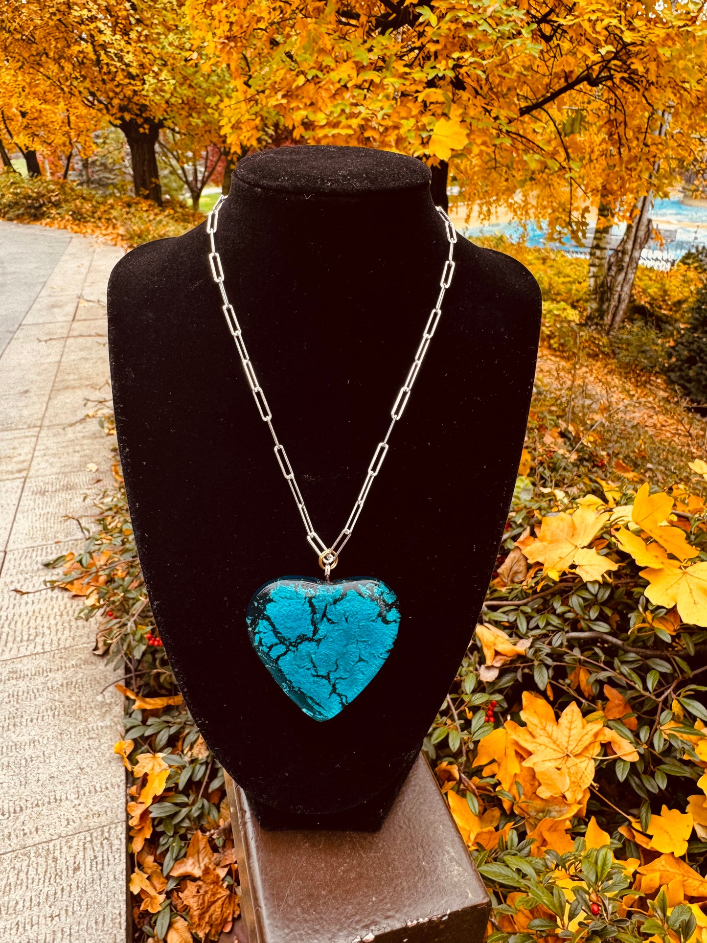 MAD Sea The Necklace: Chunky Crystal Glass Heart & 24k White Gold Leaf