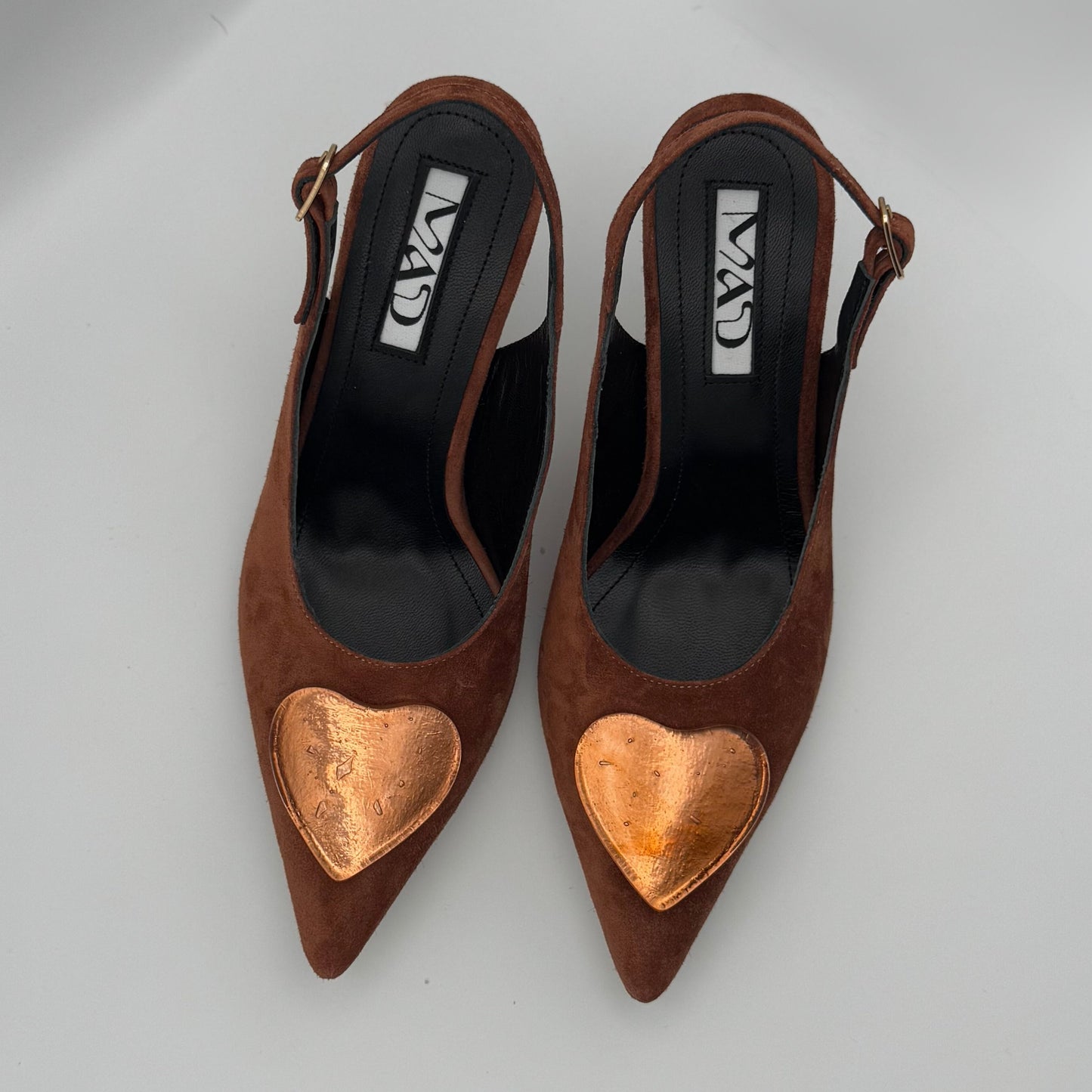 Brown Suede Slingbacks with 24karat gold