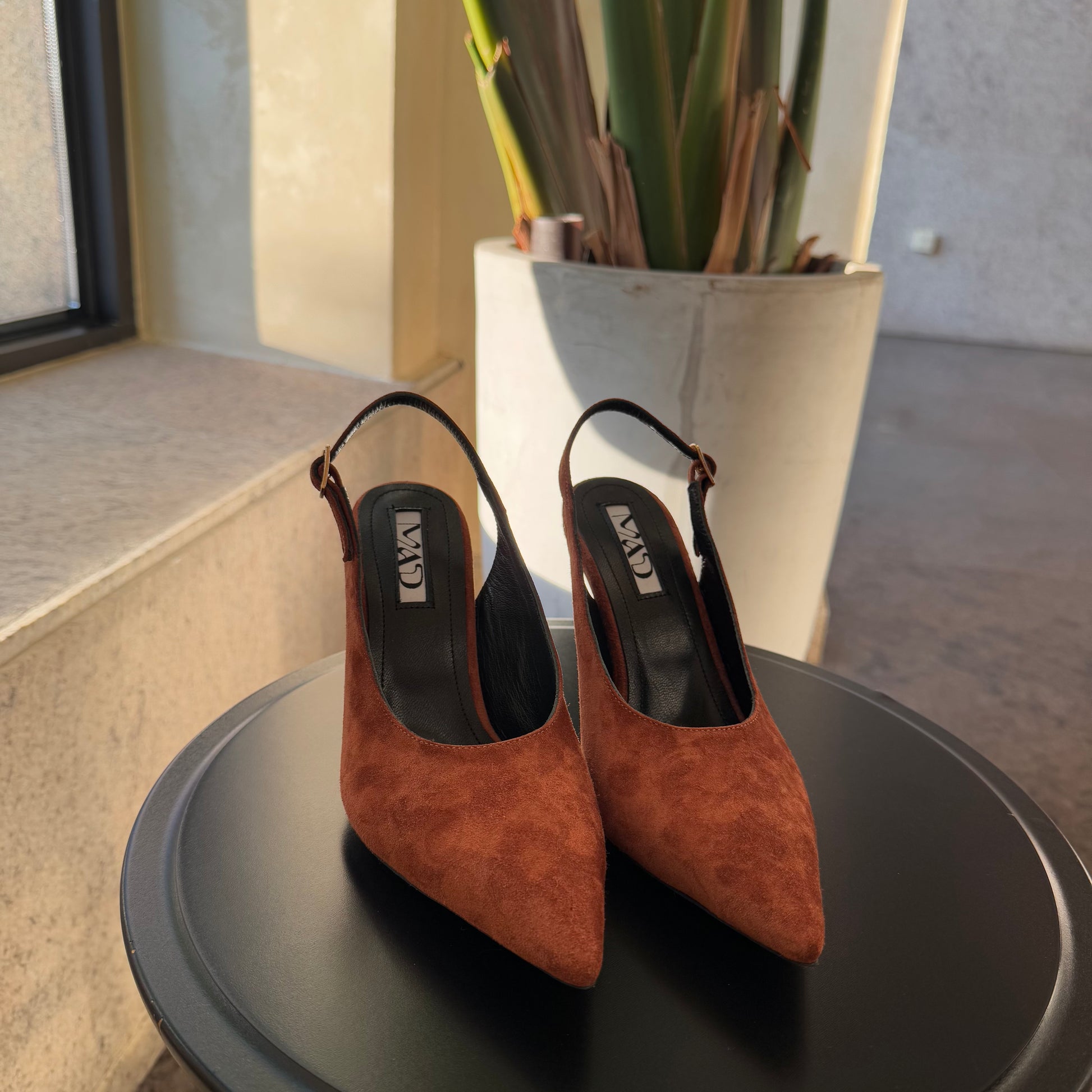 Brown Suede Slingbacks Pair Front