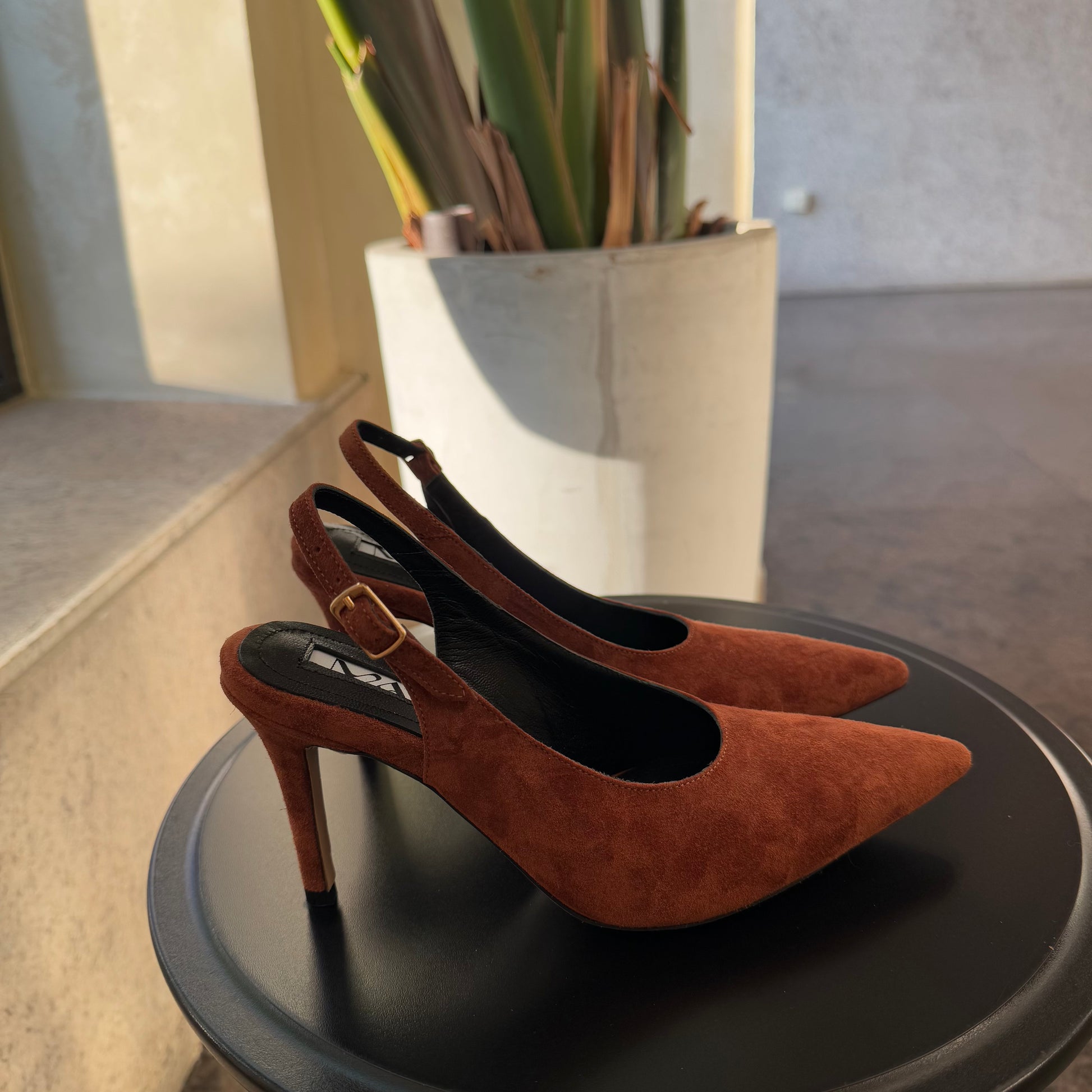 Brown Suede Slingbacks Pair Side