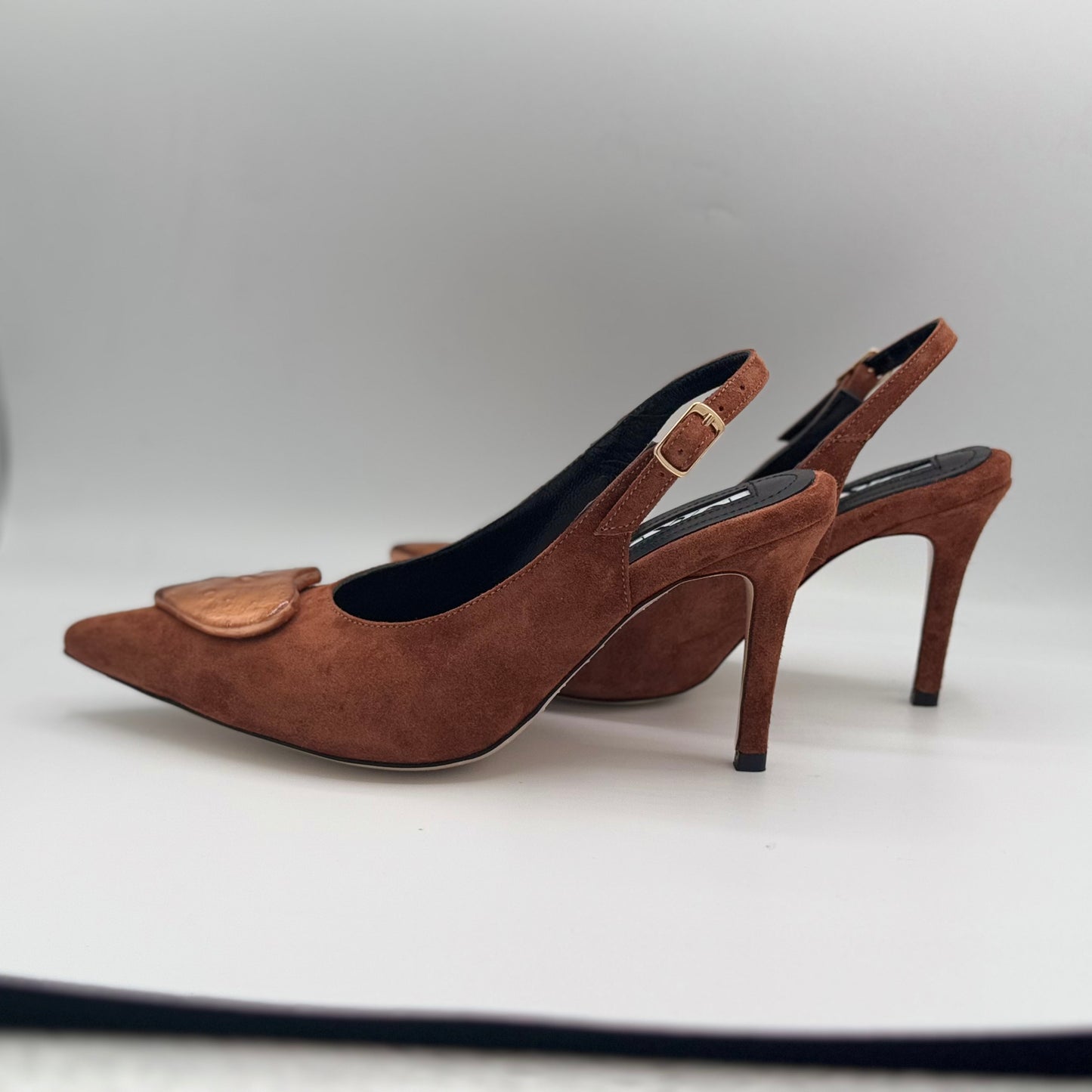 Brown Suede Slingbacks with 24karat gold