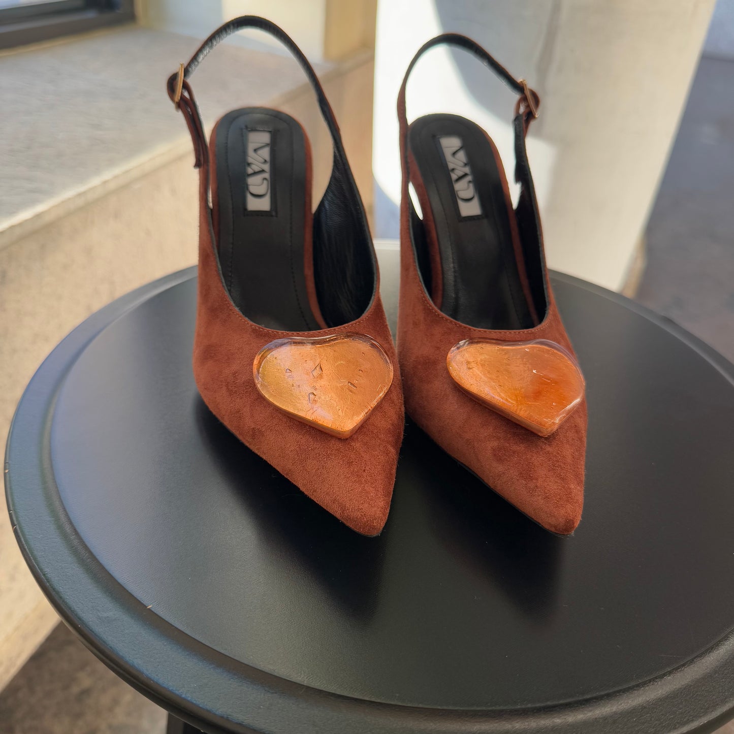 Brown Suede Slingbacks with 24karat gold