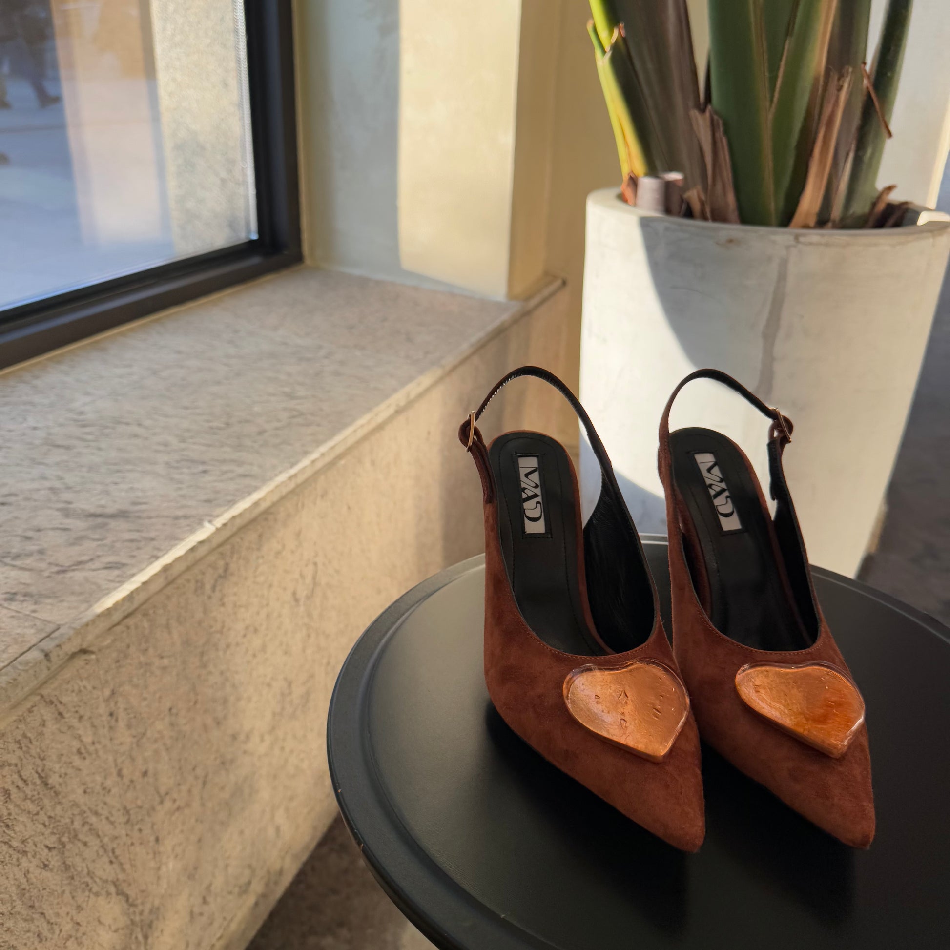 Brown Suede Slingbacks with 24karat gold