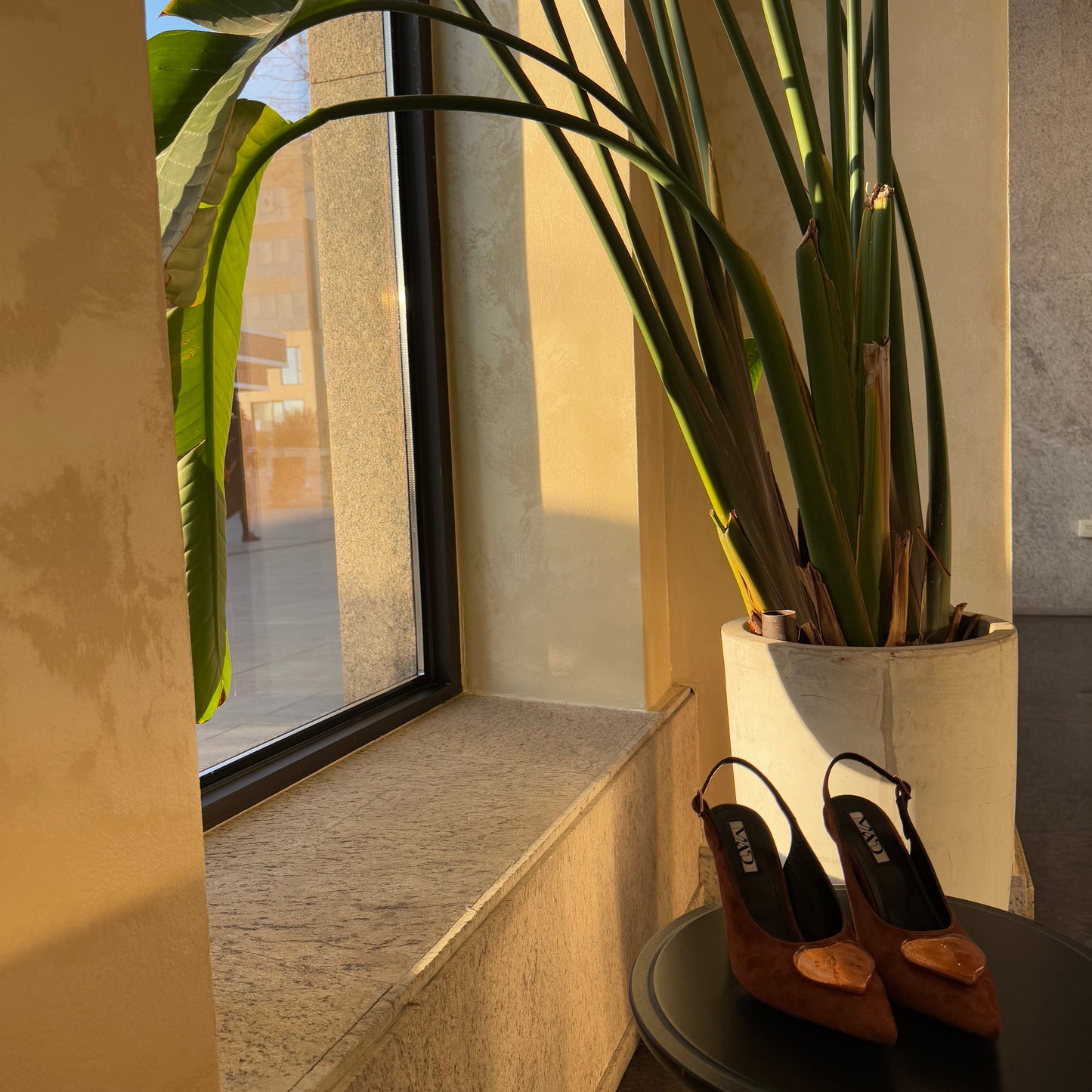 Brown Suede Slingbacks with 24karat gold