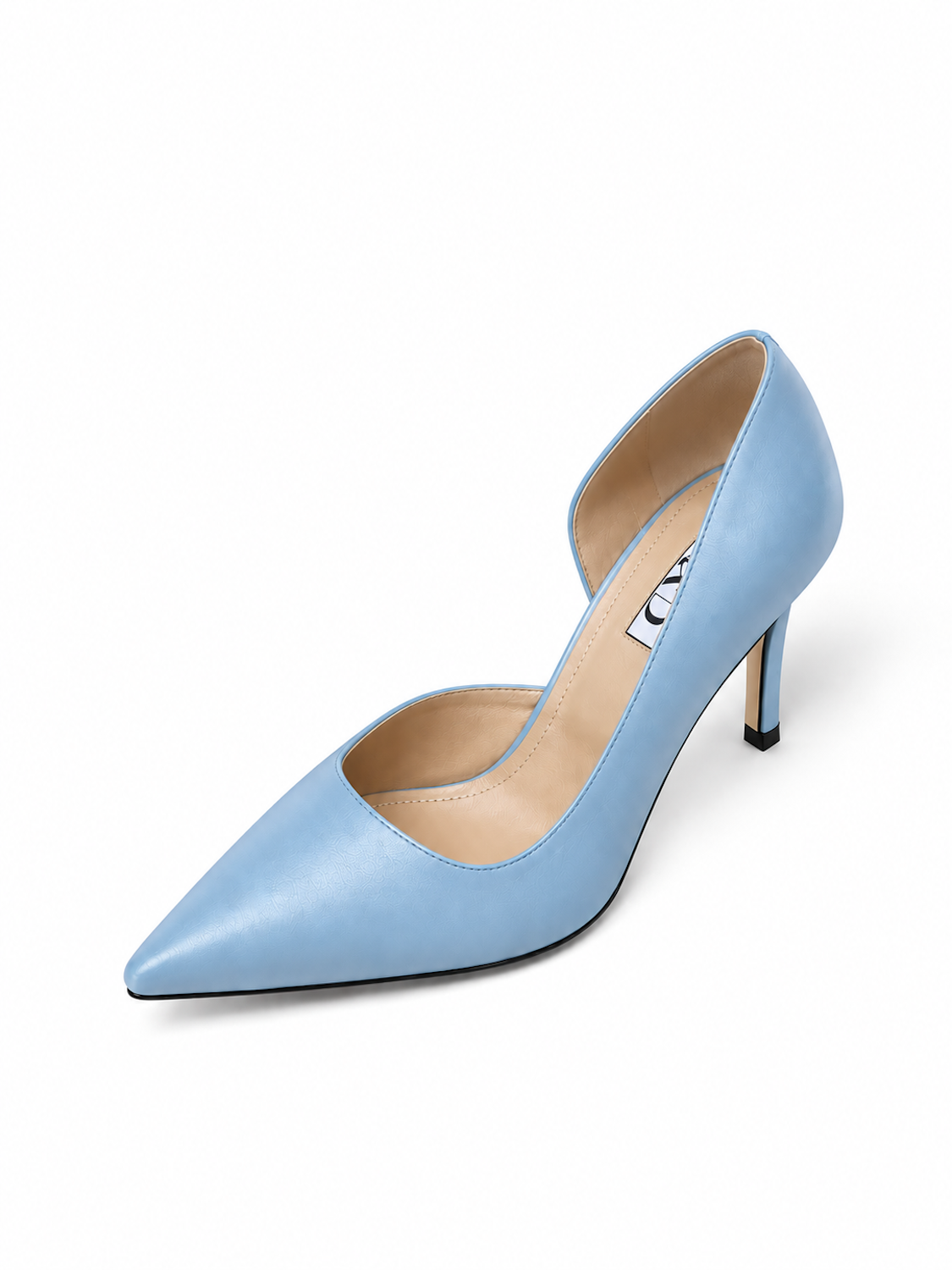 Pantofii stiletto MAD, Albastru Azur din Satin, Toc 7 cm 