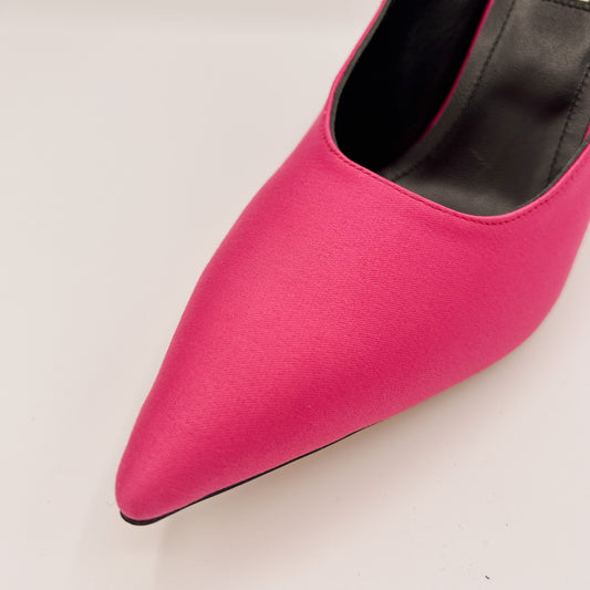 Fuchsia satin slingbacks 