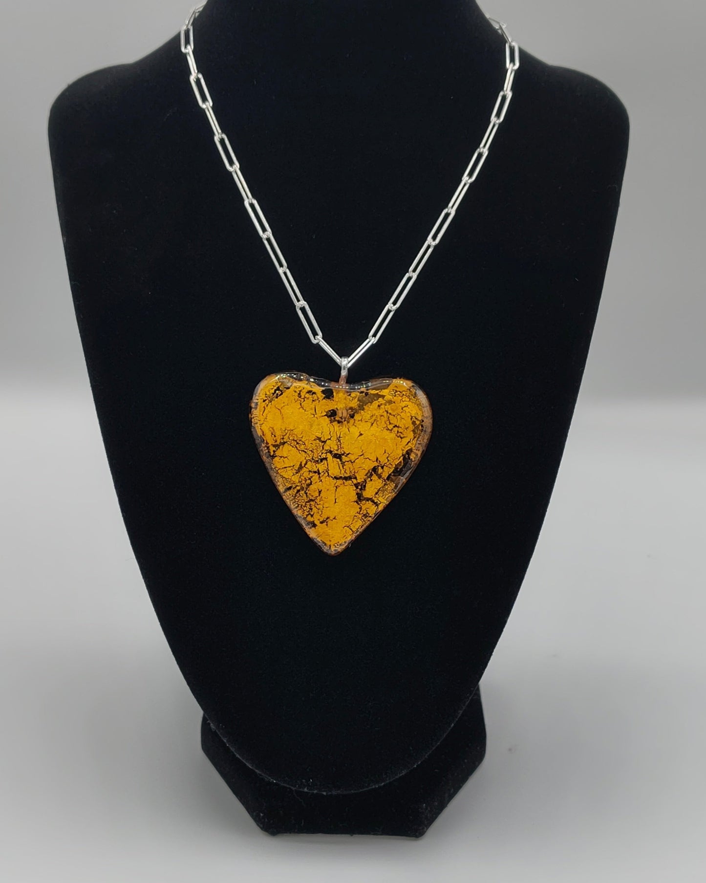 MAD Amber The Necklace: Crystal Glass Heart & 24k Yellow Gold Leaf