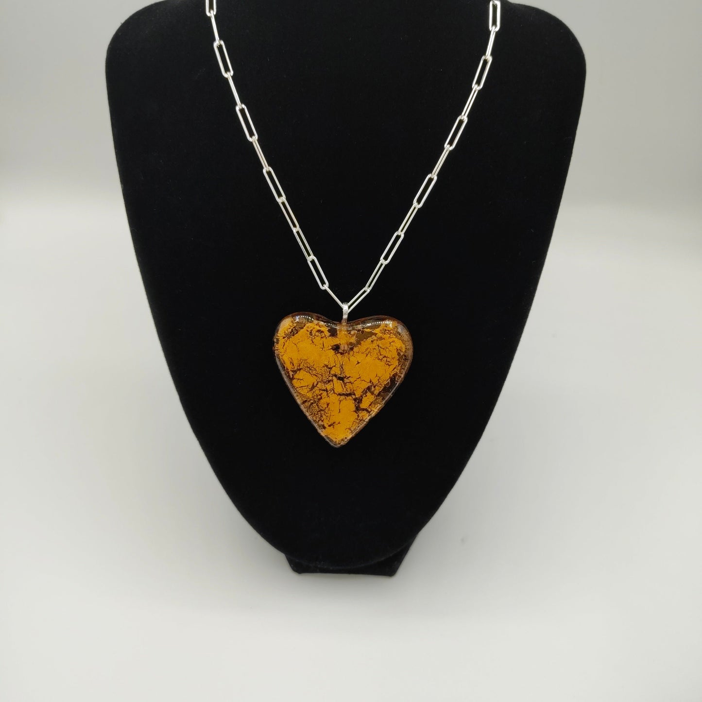 MAD Amber The Necklace: Crystal Glass Heart & 24k Yellow Gold Leaf