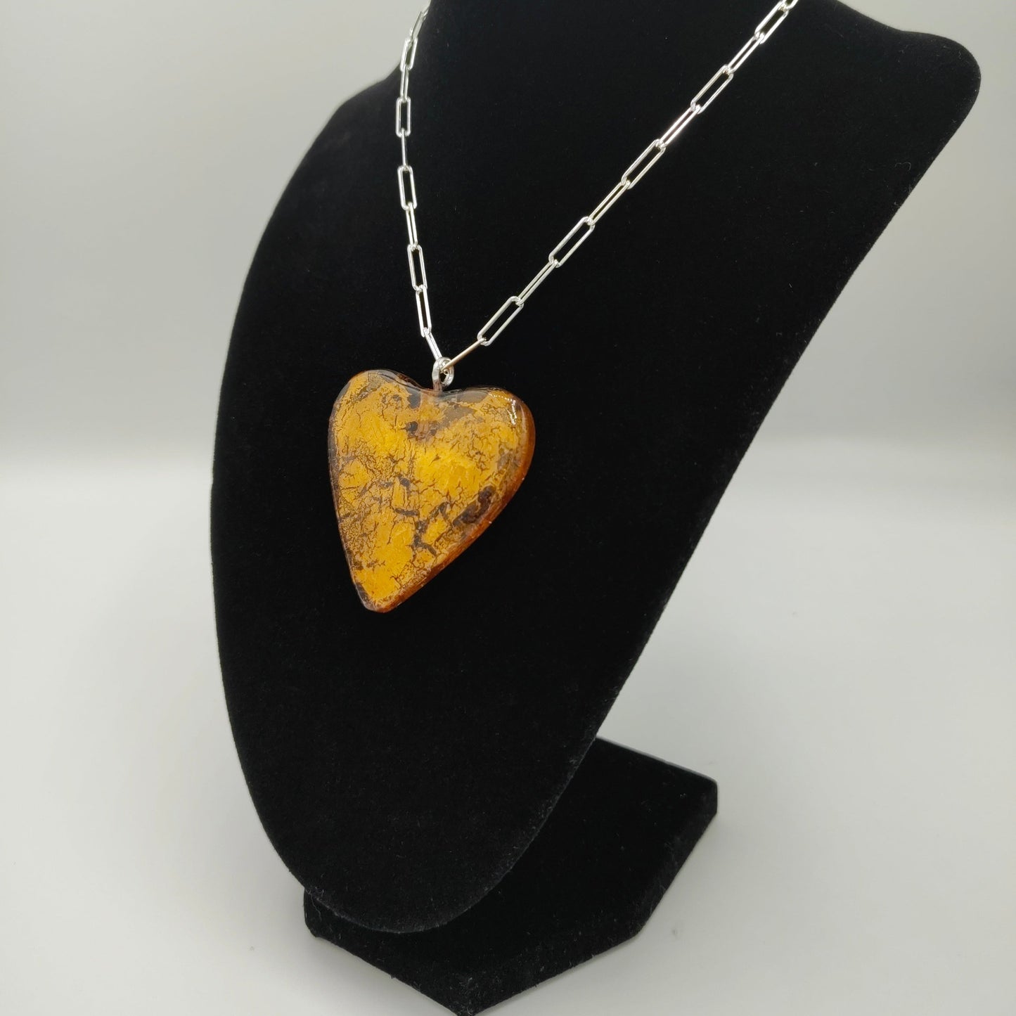 MAD Amber The Necklace: Crystal Glass Heart & 24k Yellow Gold Leaf