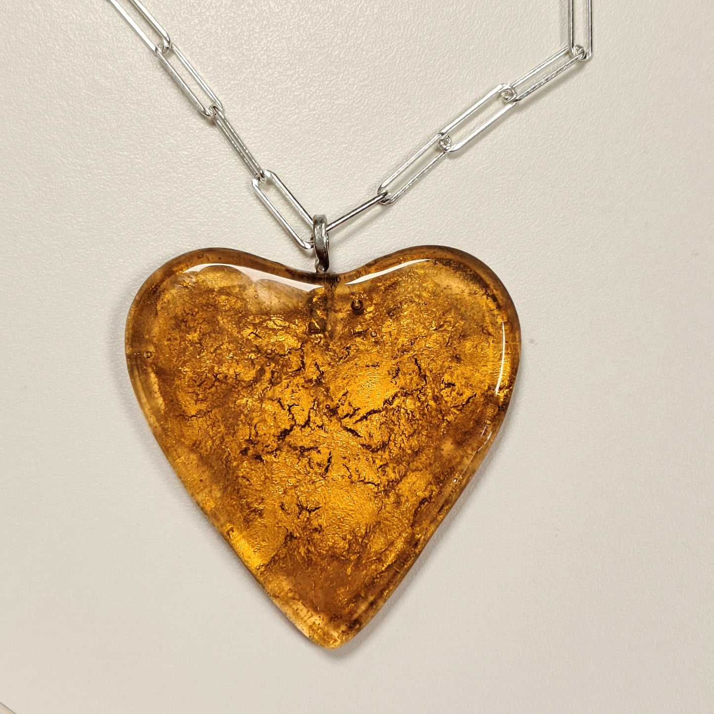 MAD Amber The Necklace: Crystal Glass Heart & 24k Yellow Gold Leaf