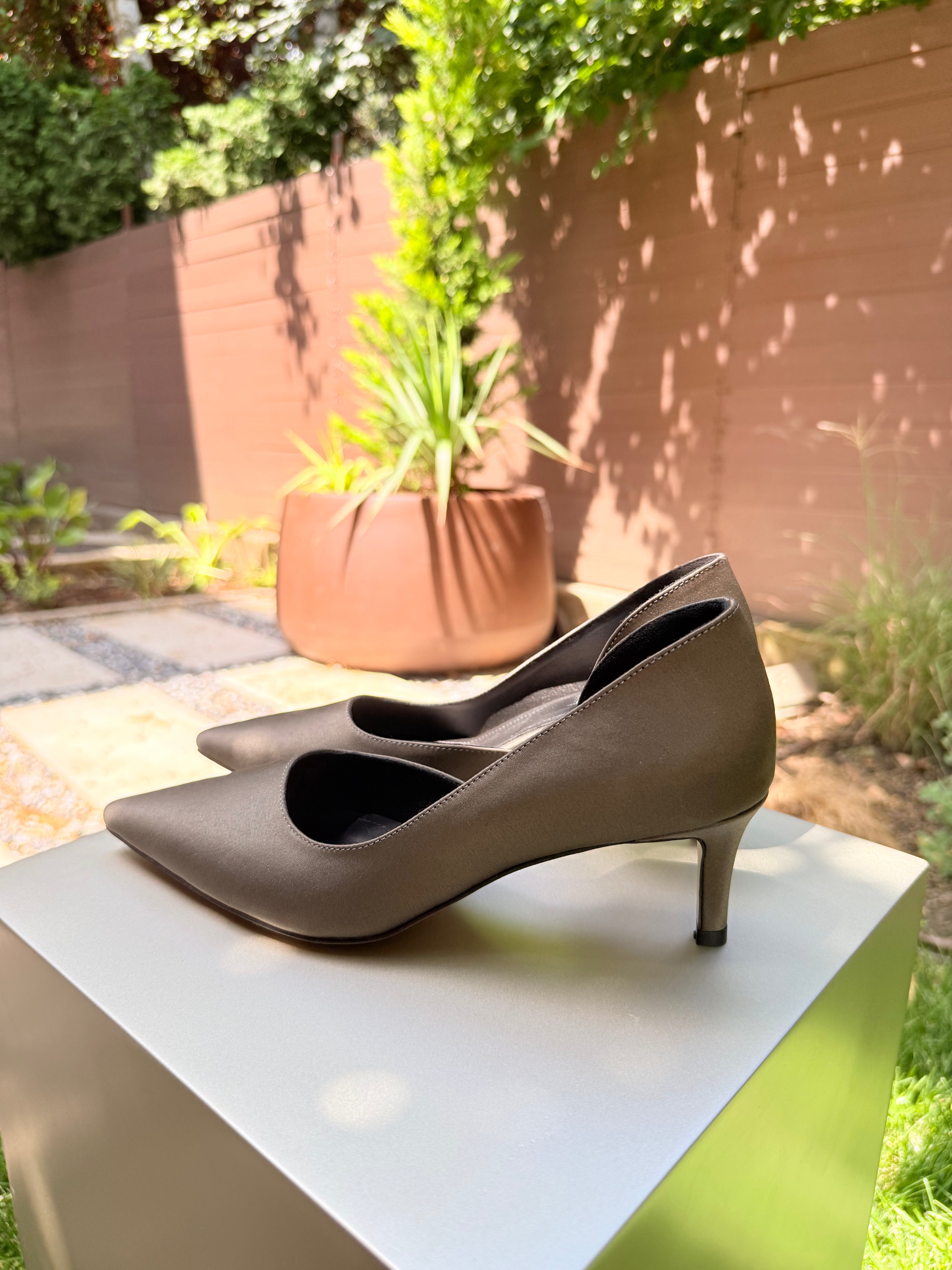 Pantofi Stiletto MAD, Verde Olive din Satin Premium, Toc 5 cm 