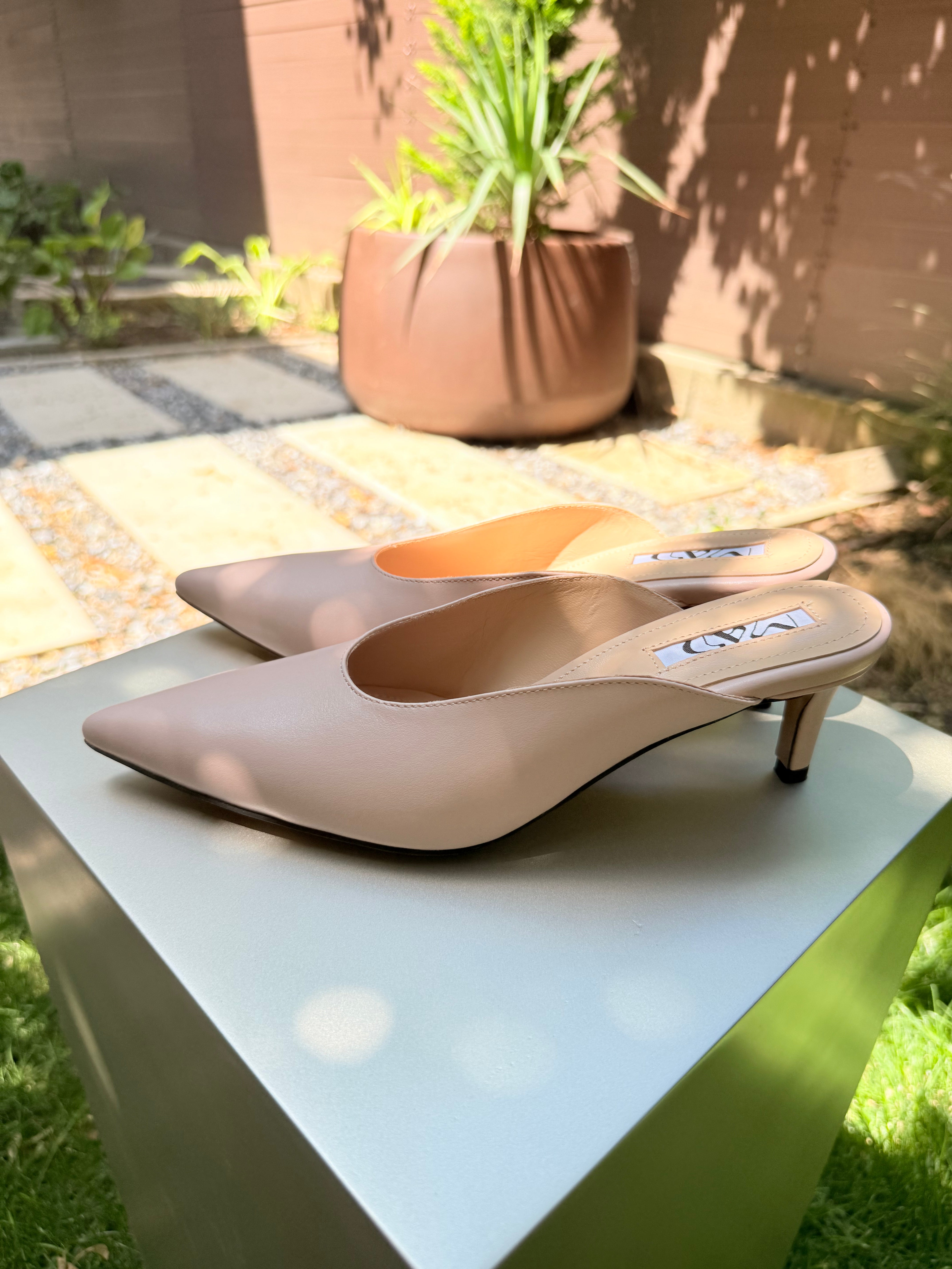 Yoko Mules in Rose Nude Leather