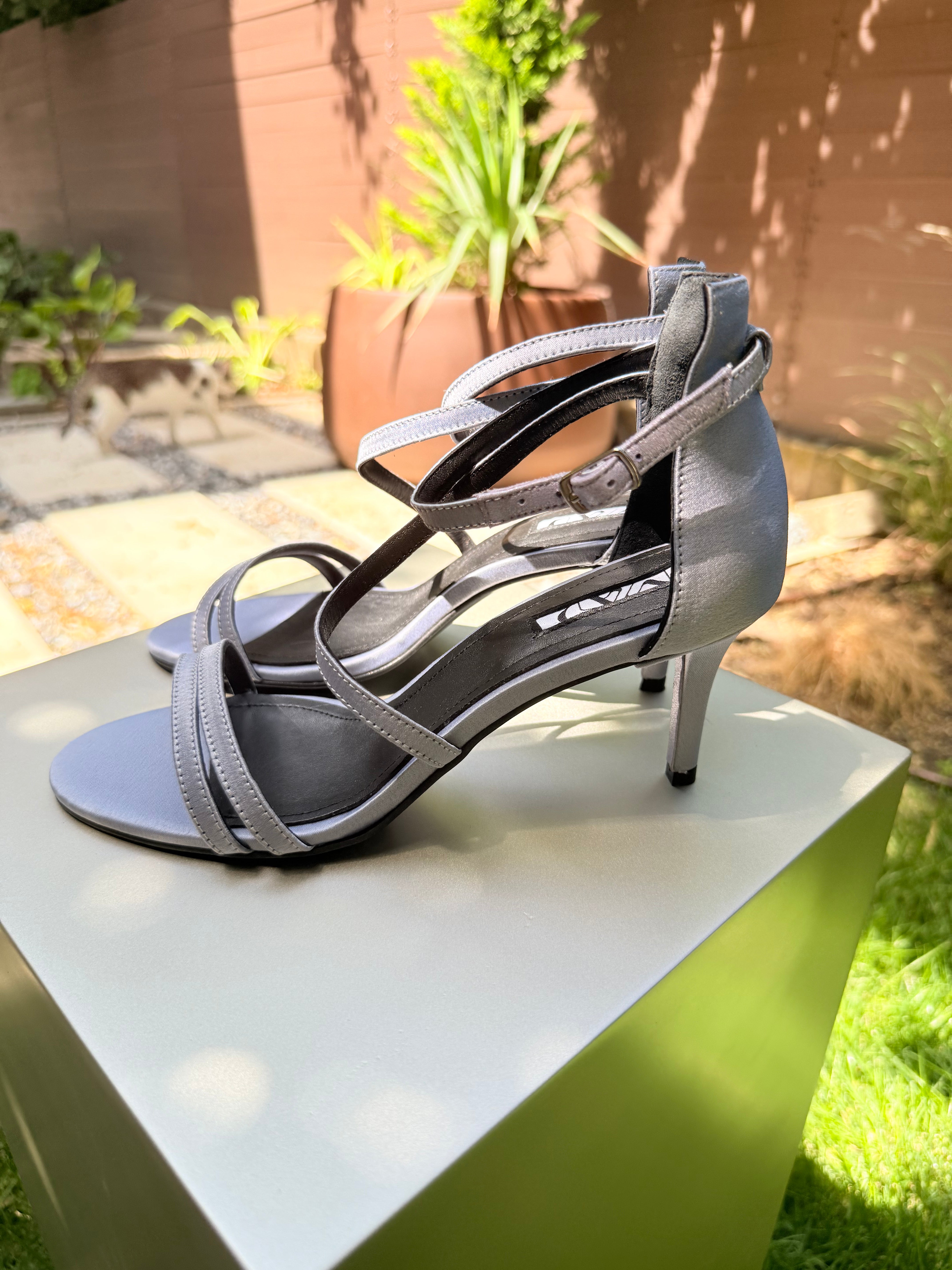 The Mad Sandal in silver satin