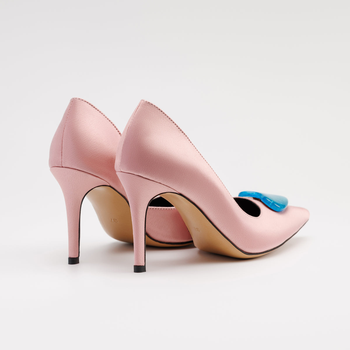 Pantofi Stiletto MAD, Satin Premium, Roz Prafuit & Accesorii Handmade Detașabile