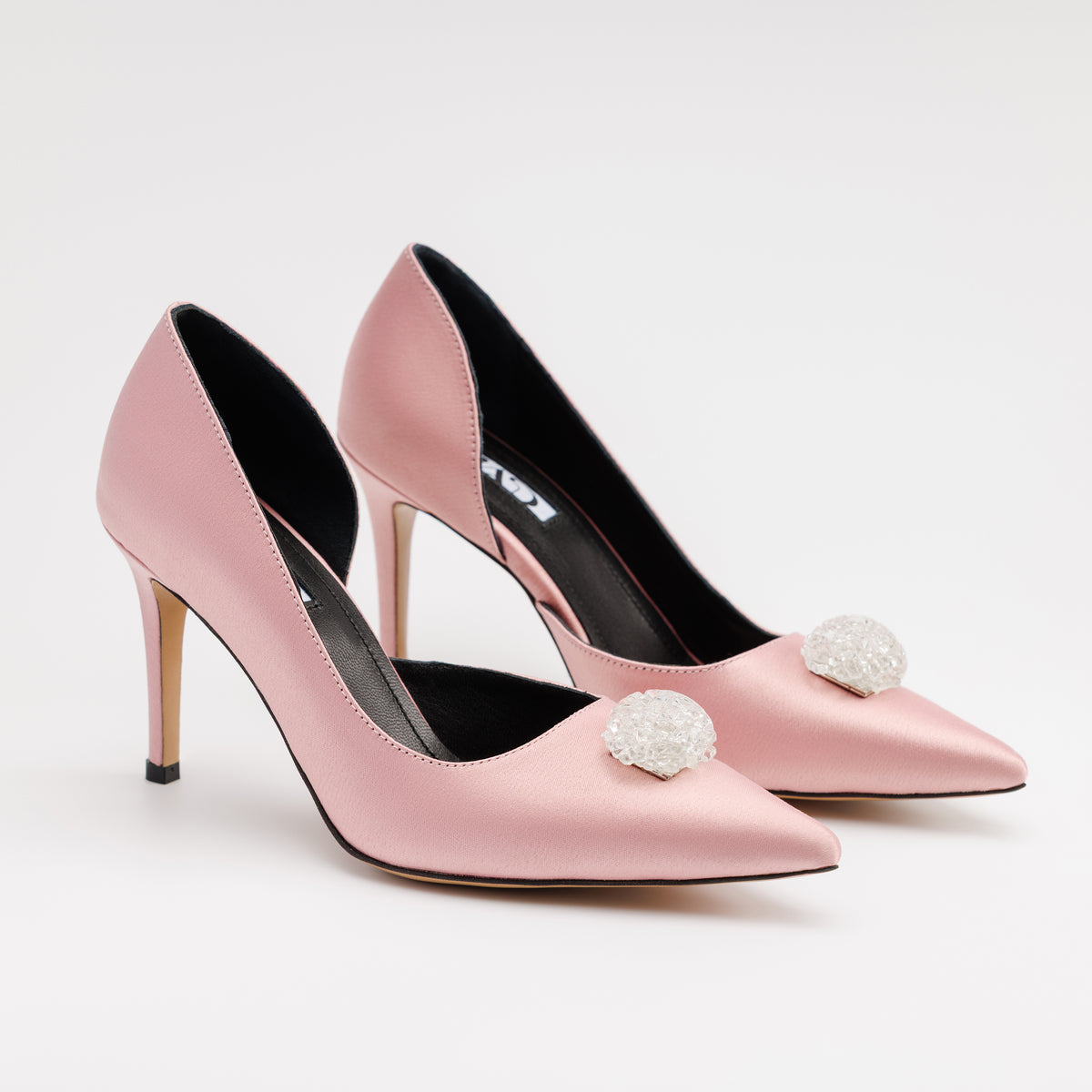 MAD Stiletto Pumps, Premium Satin, Dusty Pink & Detachable Handmade Accessories