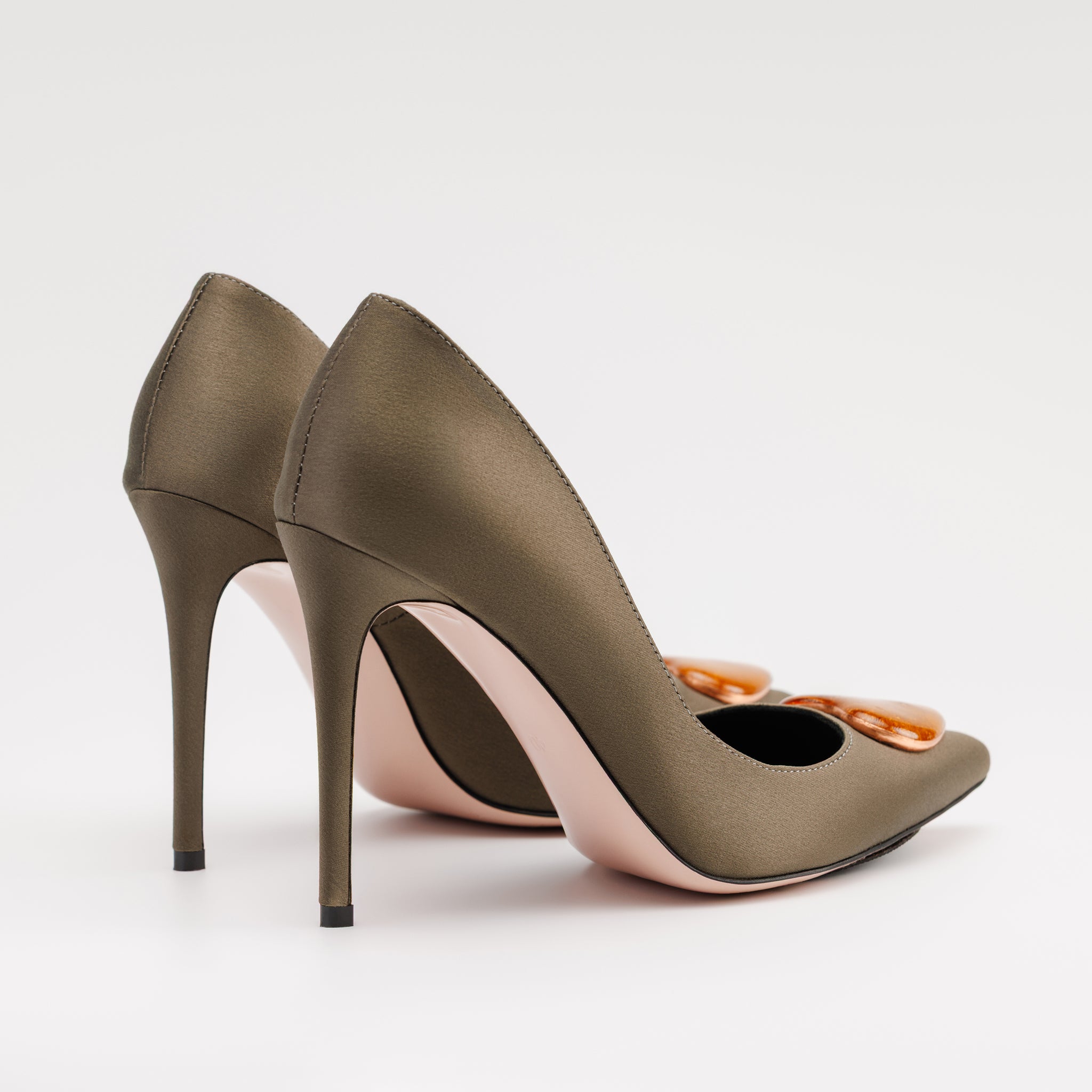 Pantofi Stiletto MAD Verde Olive & Accesoriu Inimă de Sticlă
