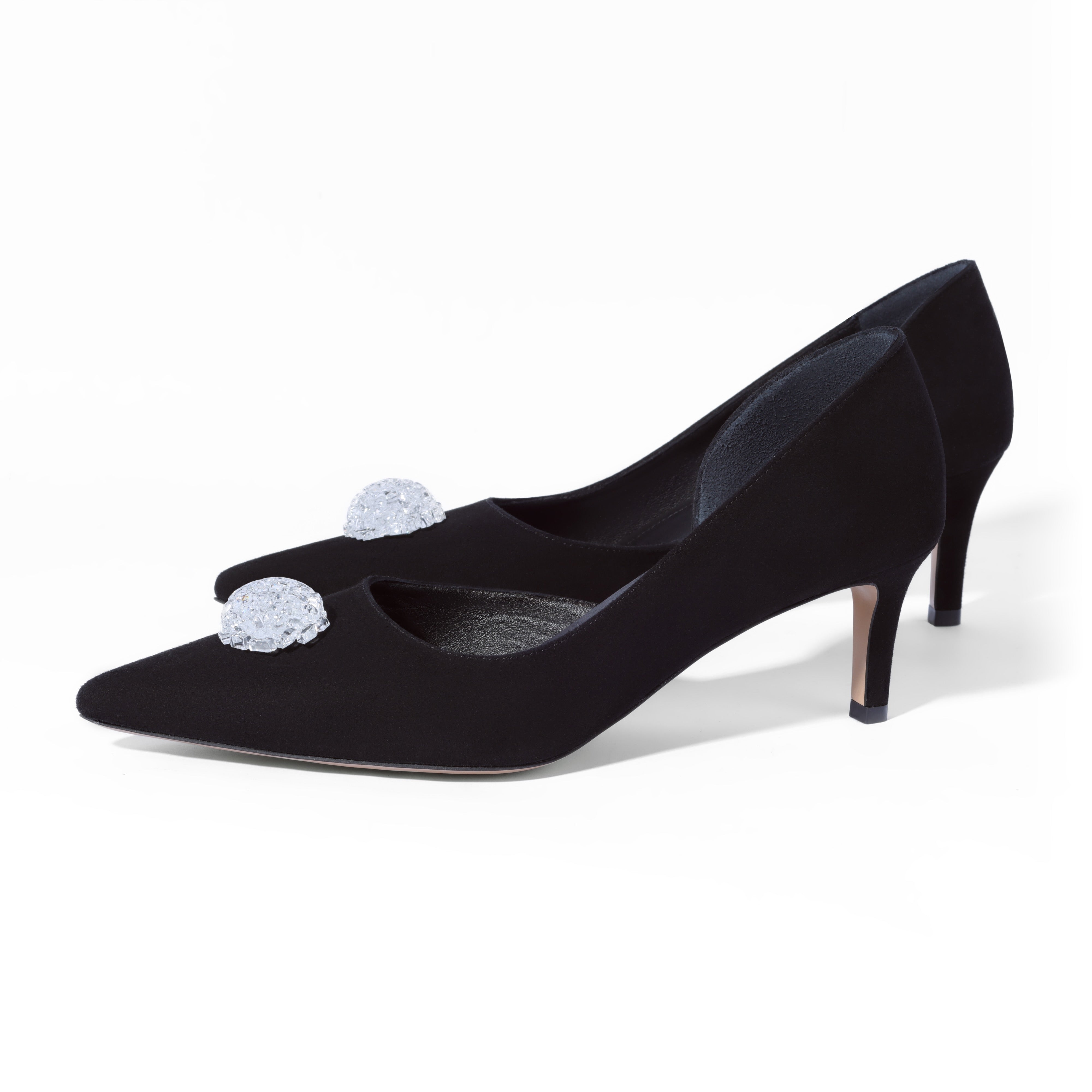 5 cm stilettos made of suede leather with glass diamond accessories 