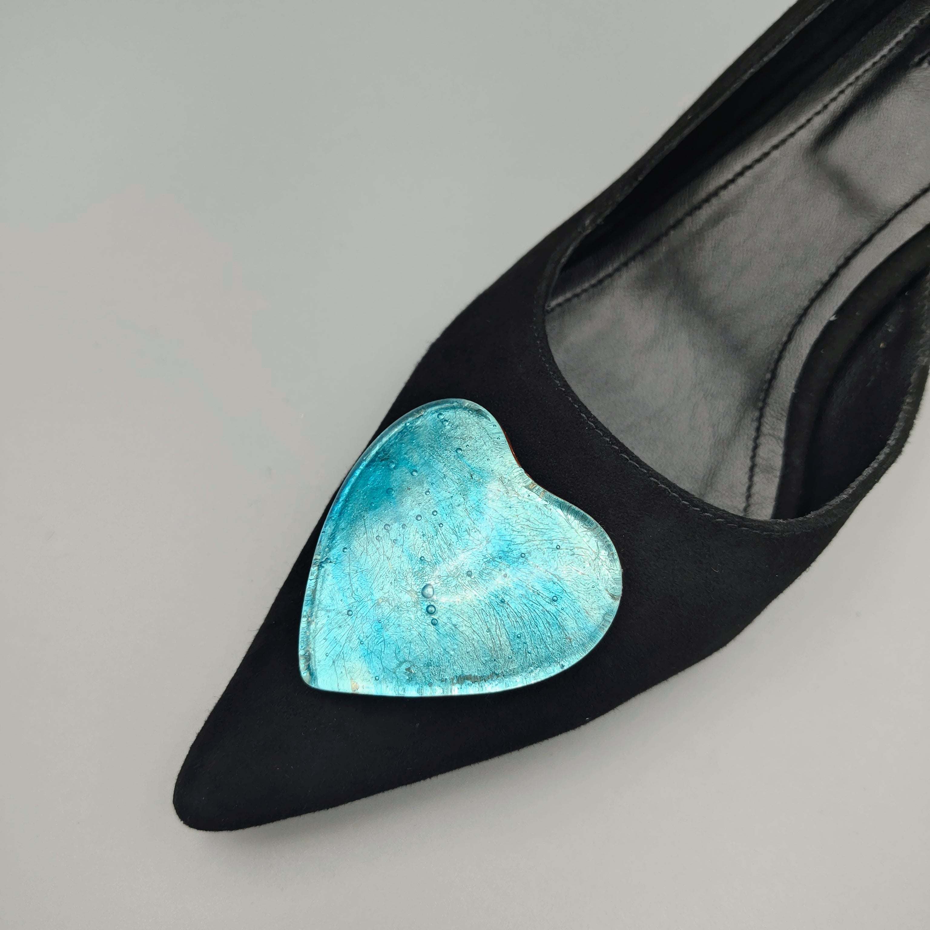stiletto evening heels with handmade glass heart and memory foam insole 