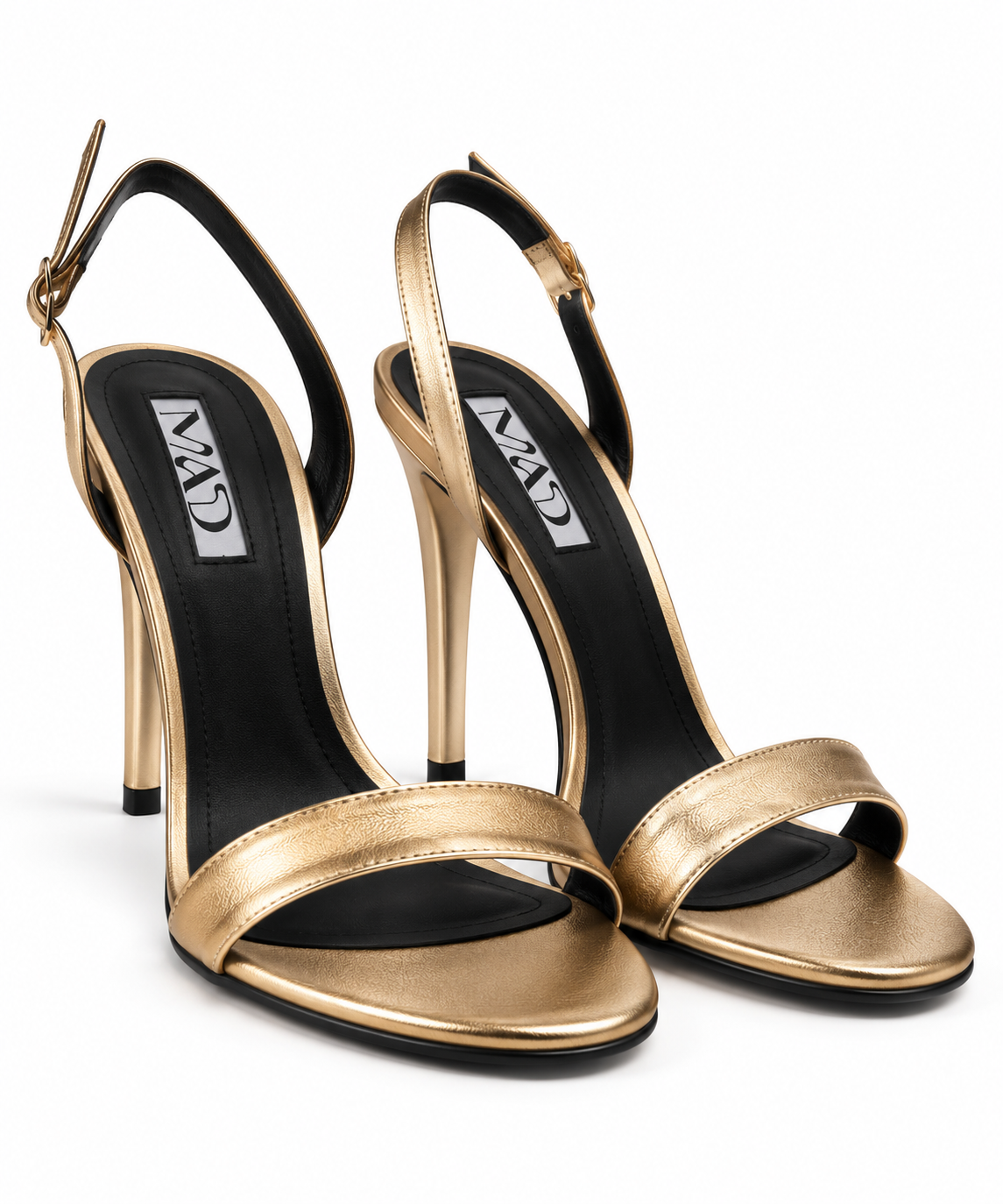 Sandale MAD cu Barete, Piele Naturală, Auriu, Toc 10 cm