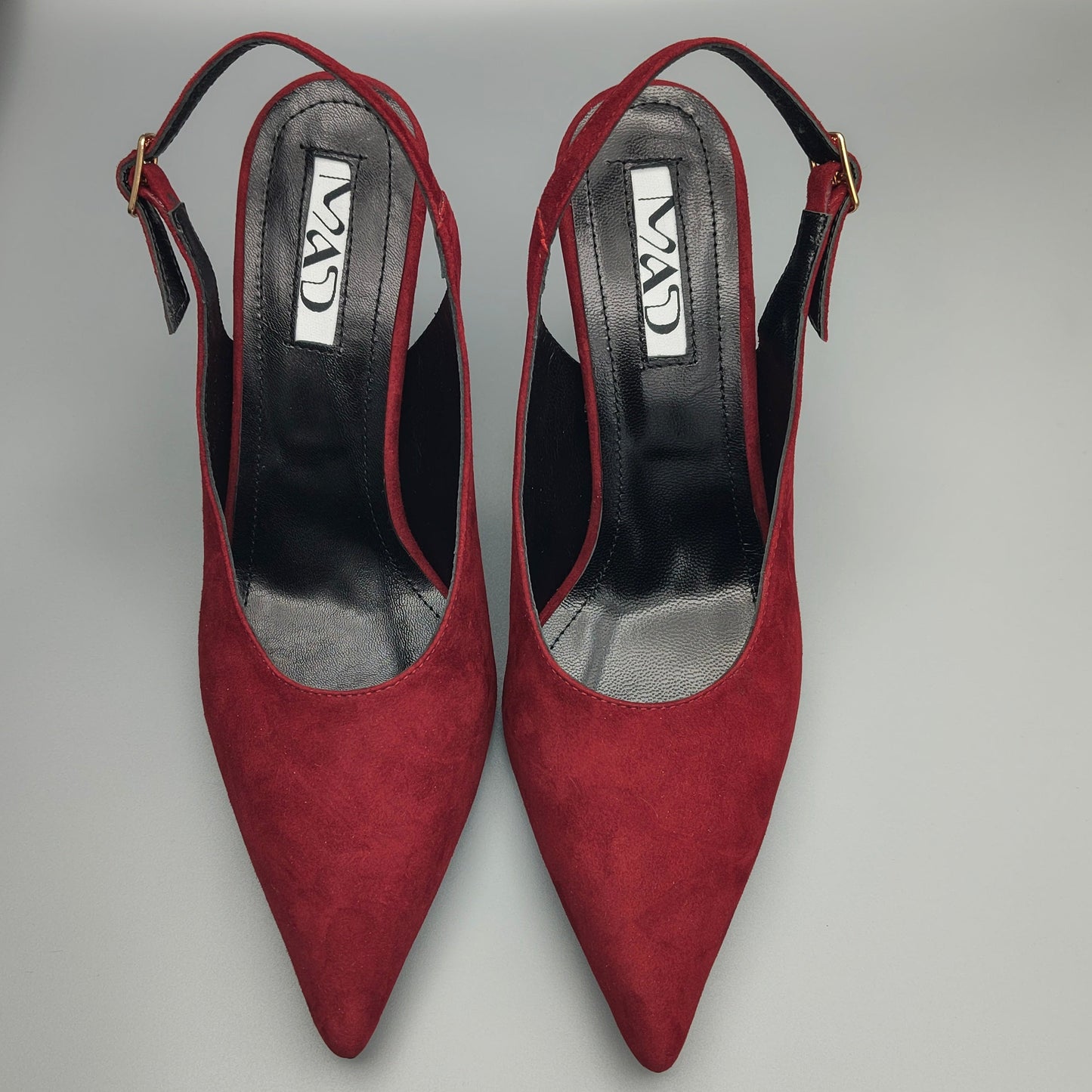 Red Suede Slingback Pointy Toe Pair