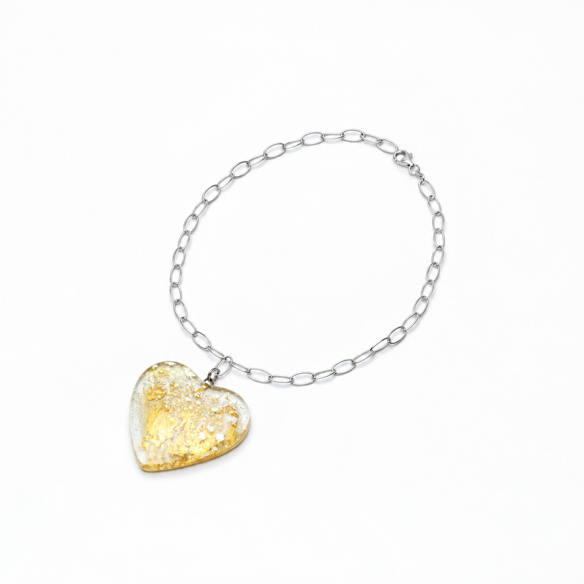 MAD Cloud The Necklace: Chunky Crystal Glass Heart & 24k Yellow & White Gold Leaf