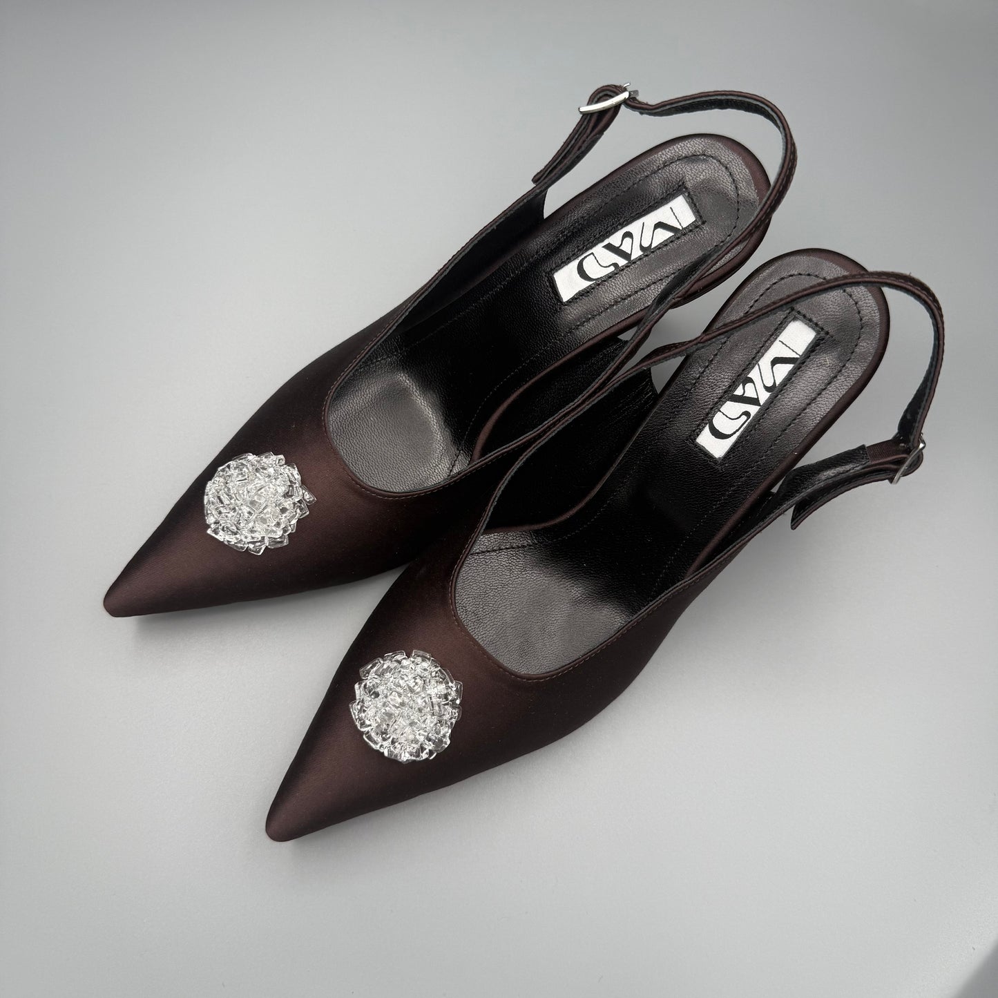 YOKO Slingback Dark Chocolate Satin Diamond3